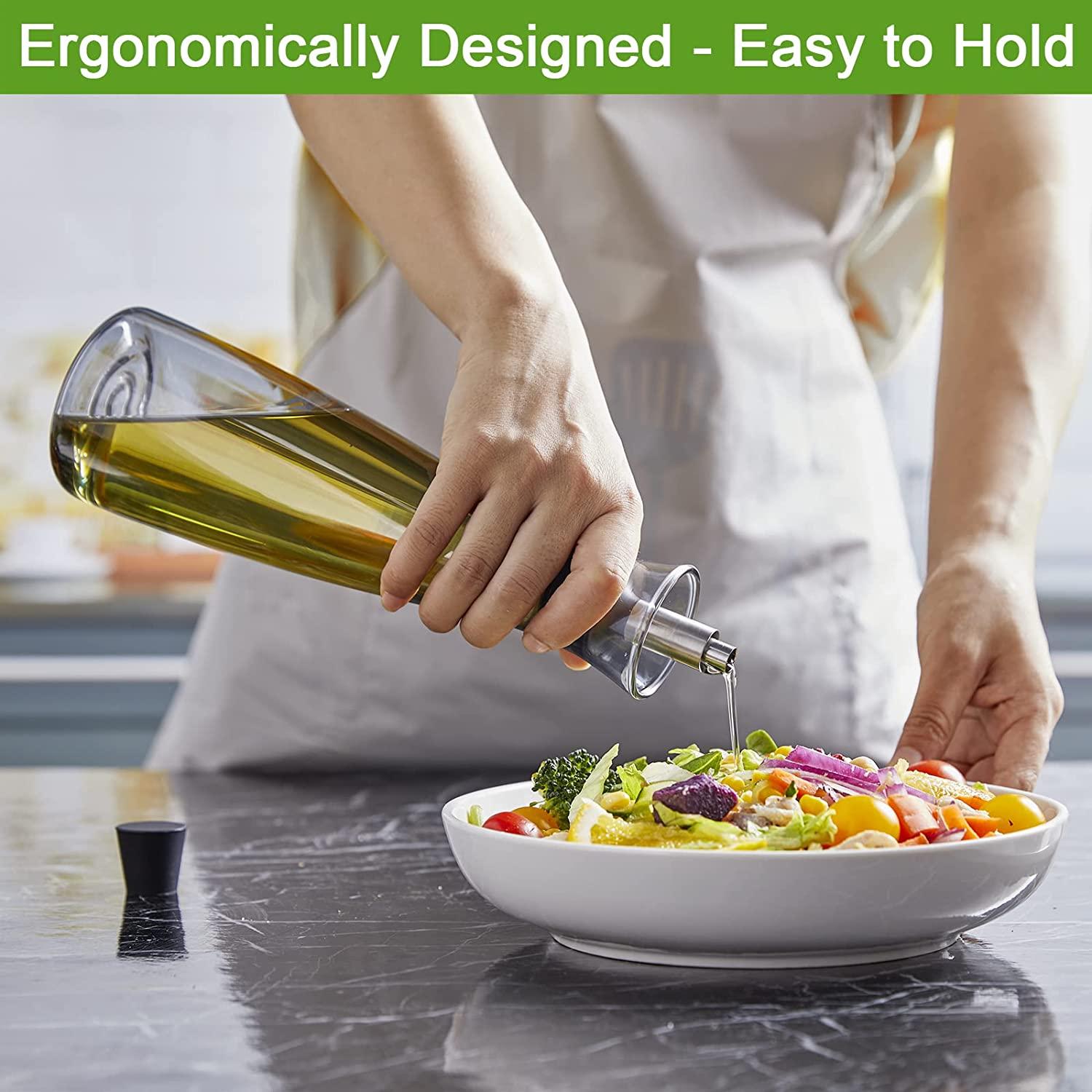 Glass Olive Oil Dispenser, Bivvclaz 18 Ounce Oil and Vinegar Dispenser with Dripfree Spout