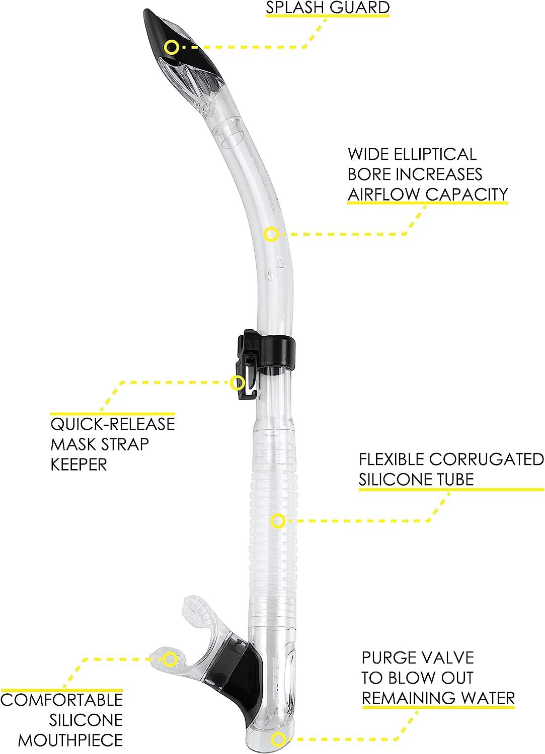 Cressi Tao Semi-Dry Snorkel - Scuba Diving & Snorkeling With Purge Valve