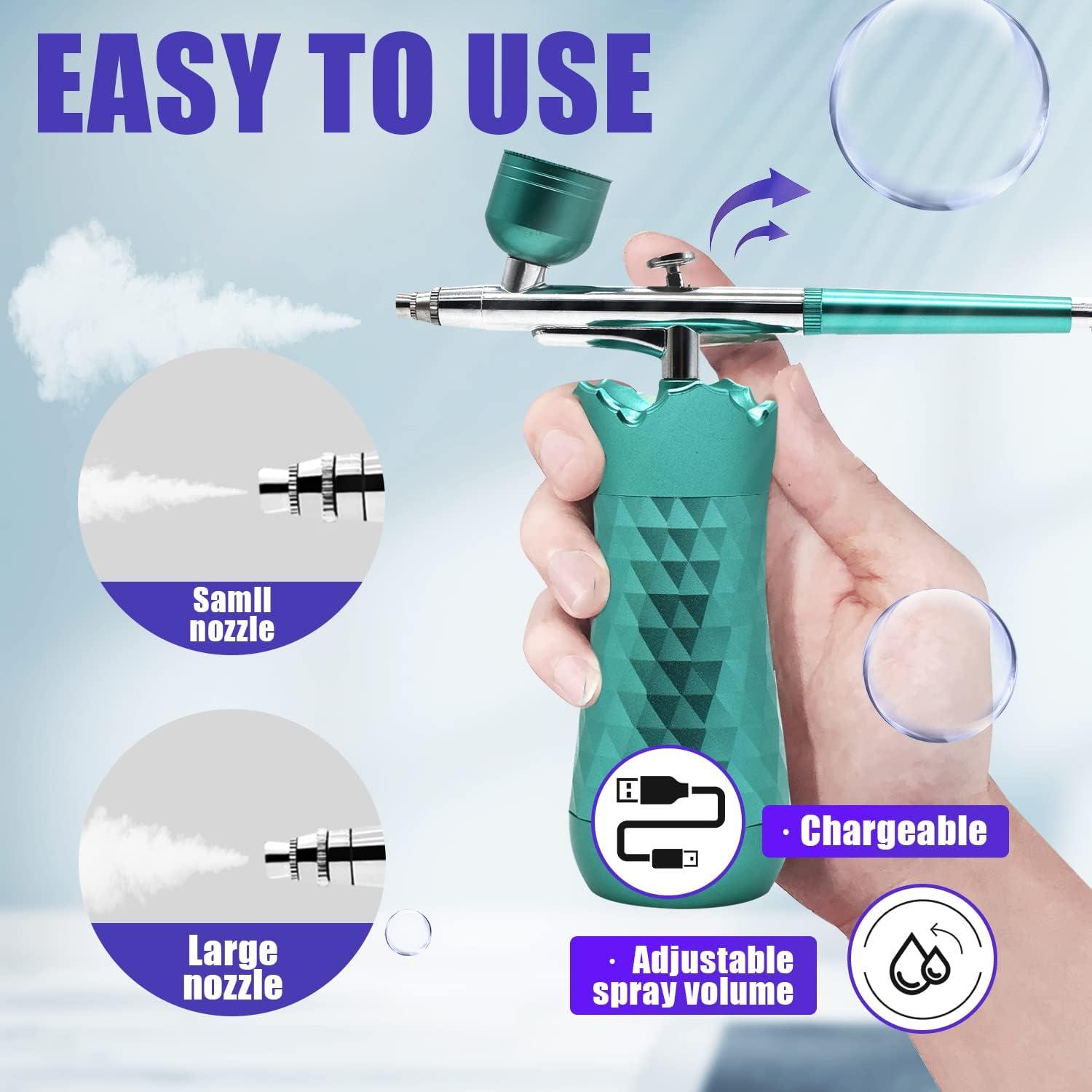 Blue Portable Nails Airbrush Kit With Compressor Oxygen Injector Nail Paint  Spray Gun Makeup Tattoo Cake Painting Nano Sprayer