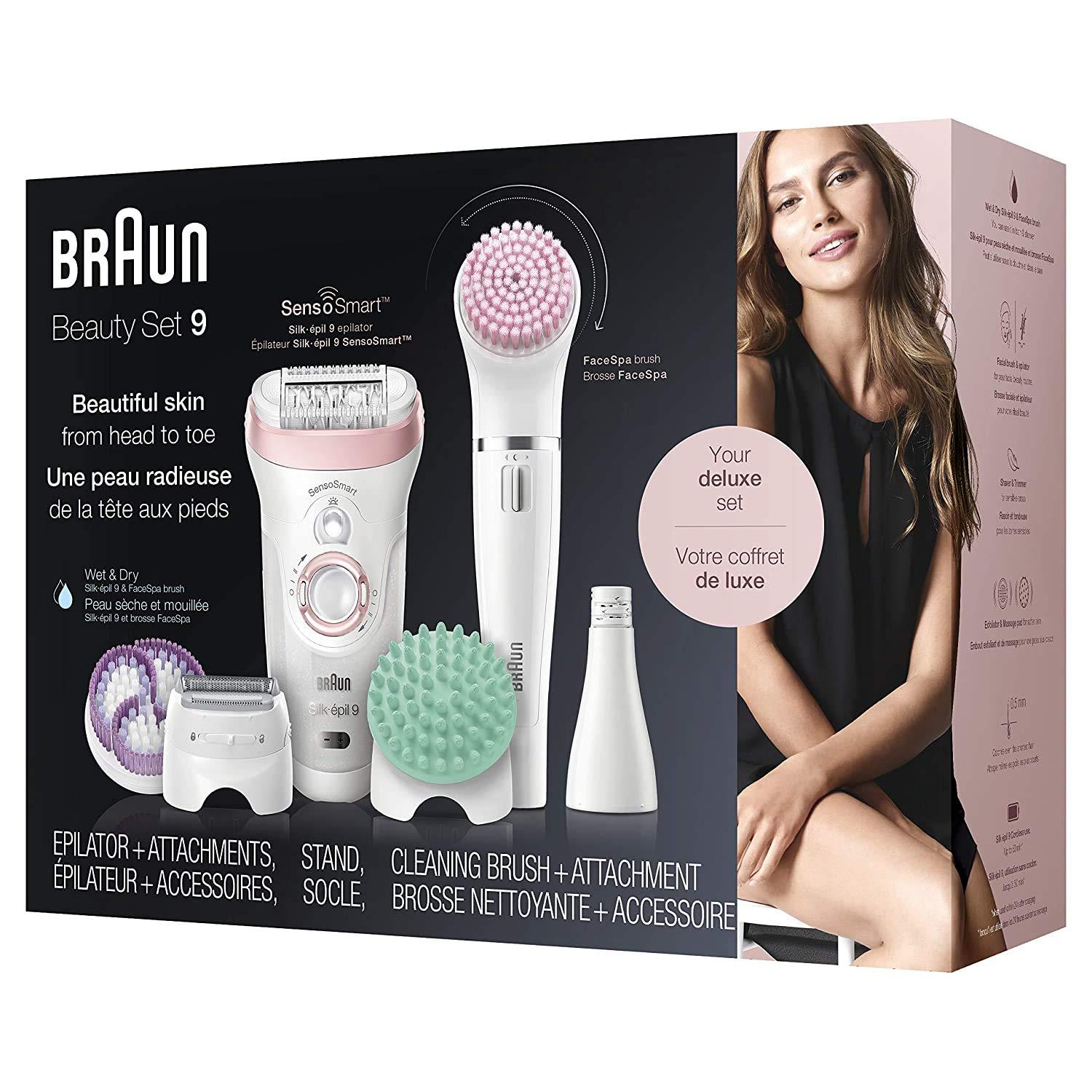 Braun Epilator Silk-pil 9 9-985, Facial Hair Removal for Women, Shaver,  Cordless, Rechargeable, Wet & Dry, Facial Cleansing Brush
