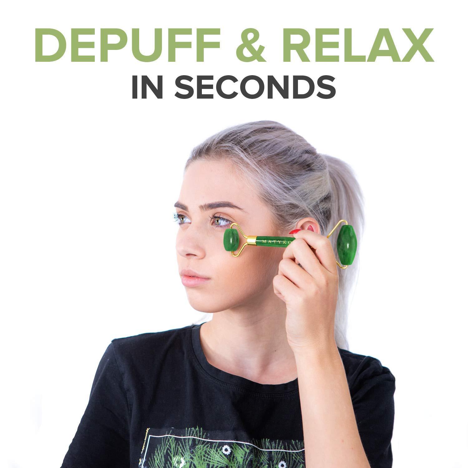 Matykos Complete Skincare Routine 3 in 1 Jade Roller for Face and Gua