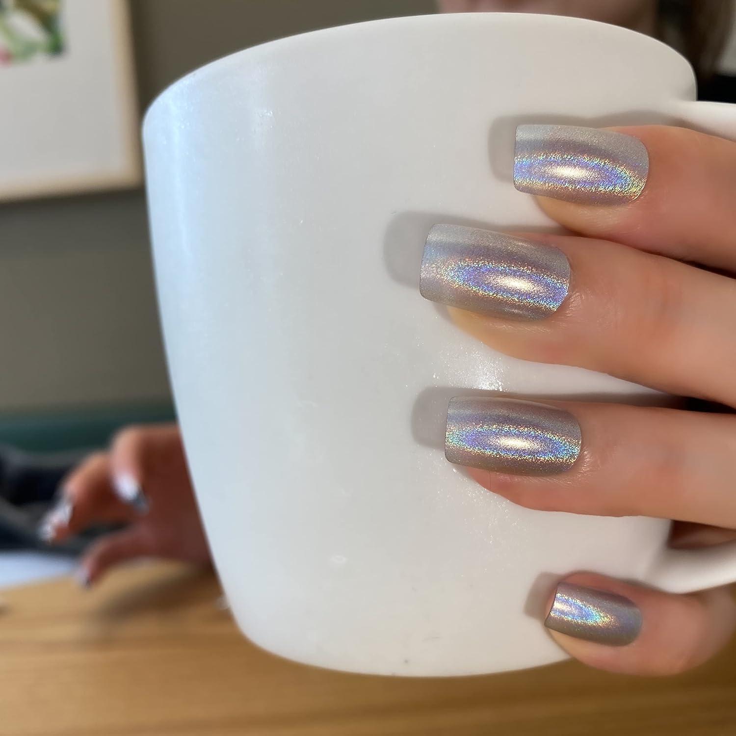 Y2K Holographic Silver Nails 2025