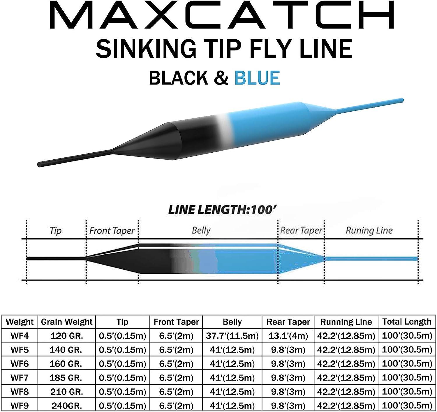 M MAXIMUMCATCH Maxcatch Sinking Tip Fly Line Weight Forward Fishing Line,  3ips/6ips, 4/5/6/7/8 F/S Royal Blue/Black, 6ips WF-8F/S