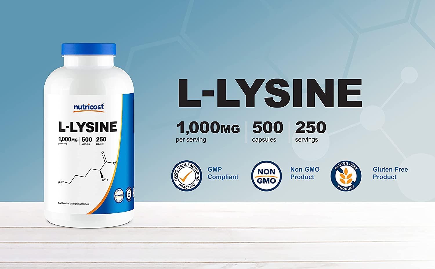 Nutricost LLysine 1000mg Per Serving, 250 Servings, 500 Capsules