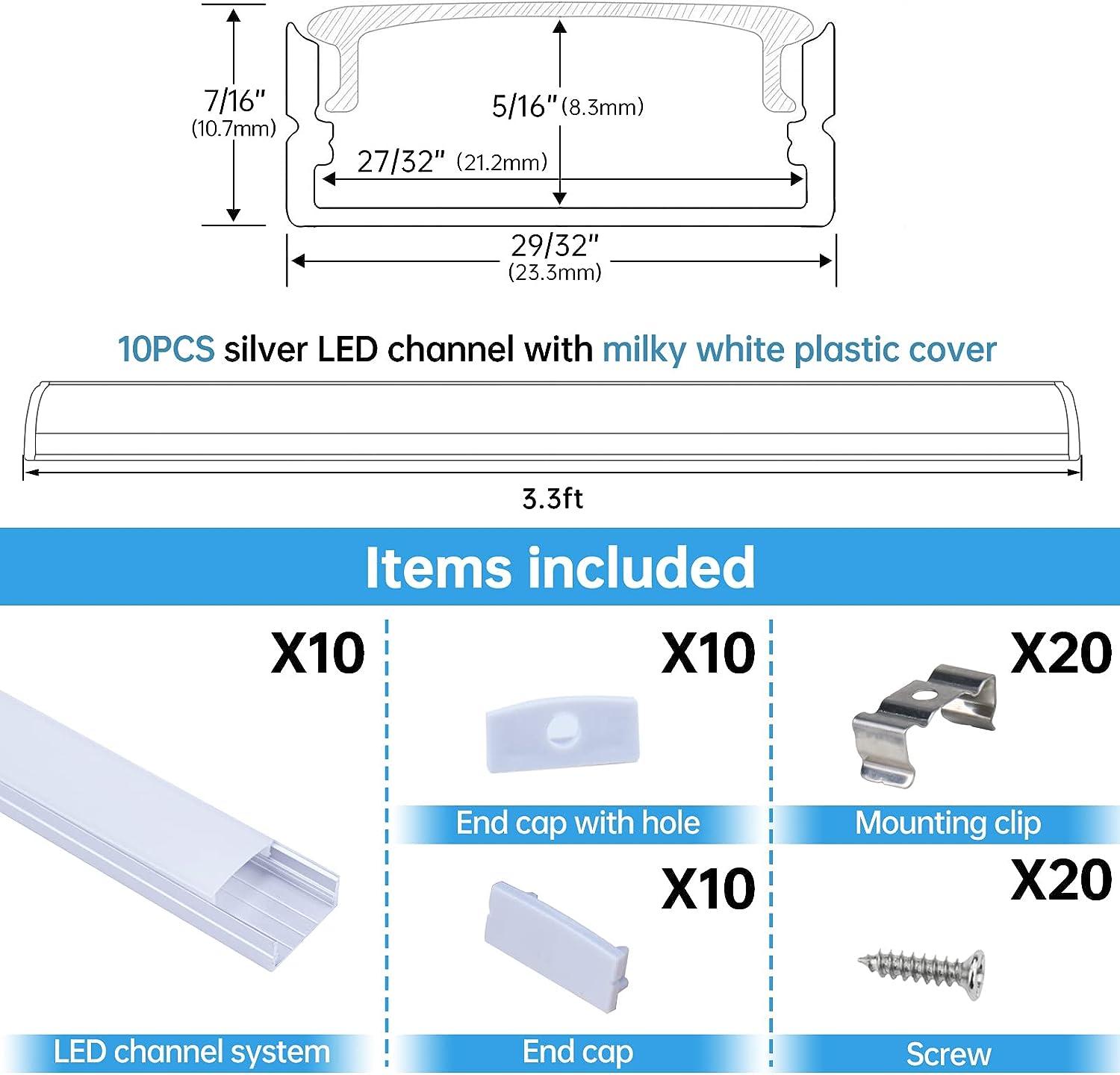 10Pcs LED Strip Aluminum Channel Holder 1M/3.3FT Each for LED