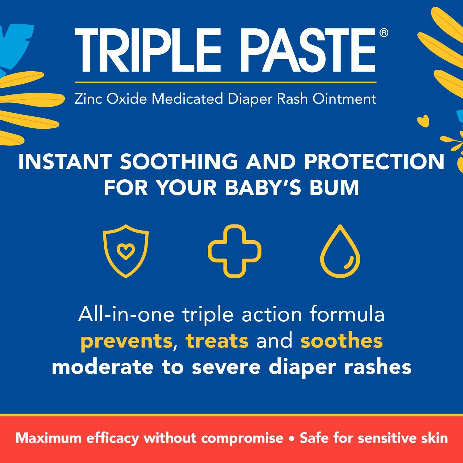 Triple Paste Diaper Rash Cream - 8 Oz Zinc Oxide Formula Pediatrician Recommended