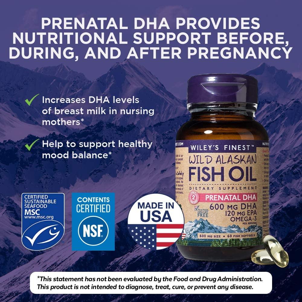 Wiley's Finest Wild Alaskan Fish Oil Prenatal DHA 600 mg 180 Fish Softgels