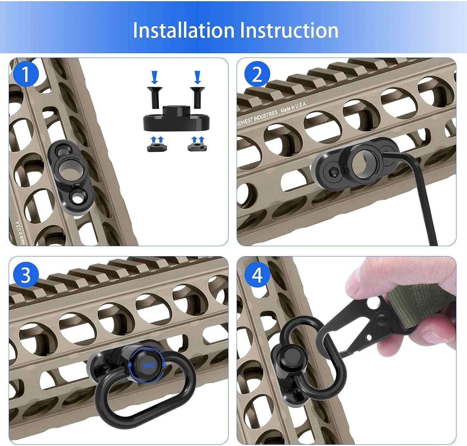 HANAMO Rifle Sling 2 Point Sling Adjustable with 2 PCS QD Sling Base