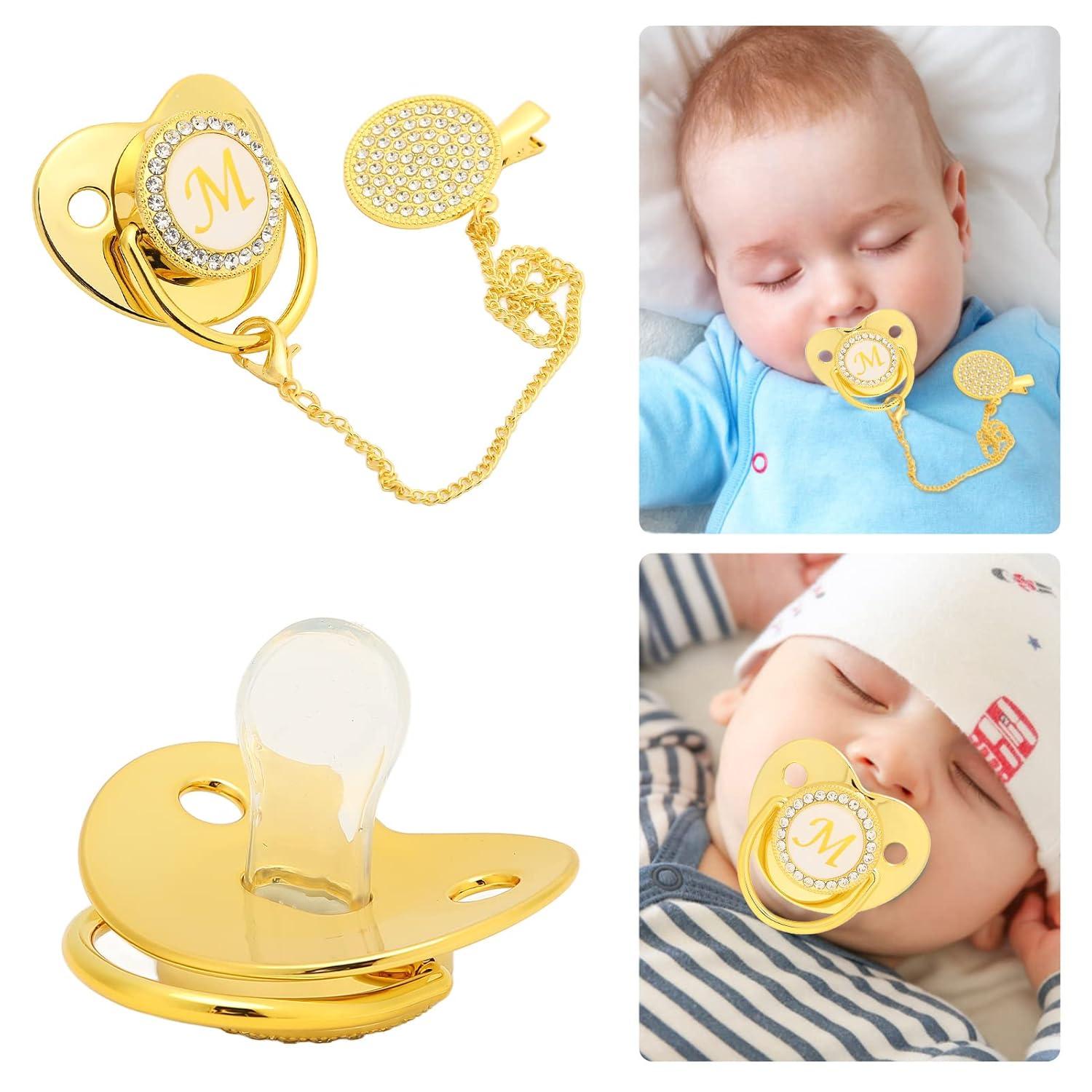 Soft Curved Golden Baby Pacifier | Ergonomic & Safe Pacifier with Clips ...