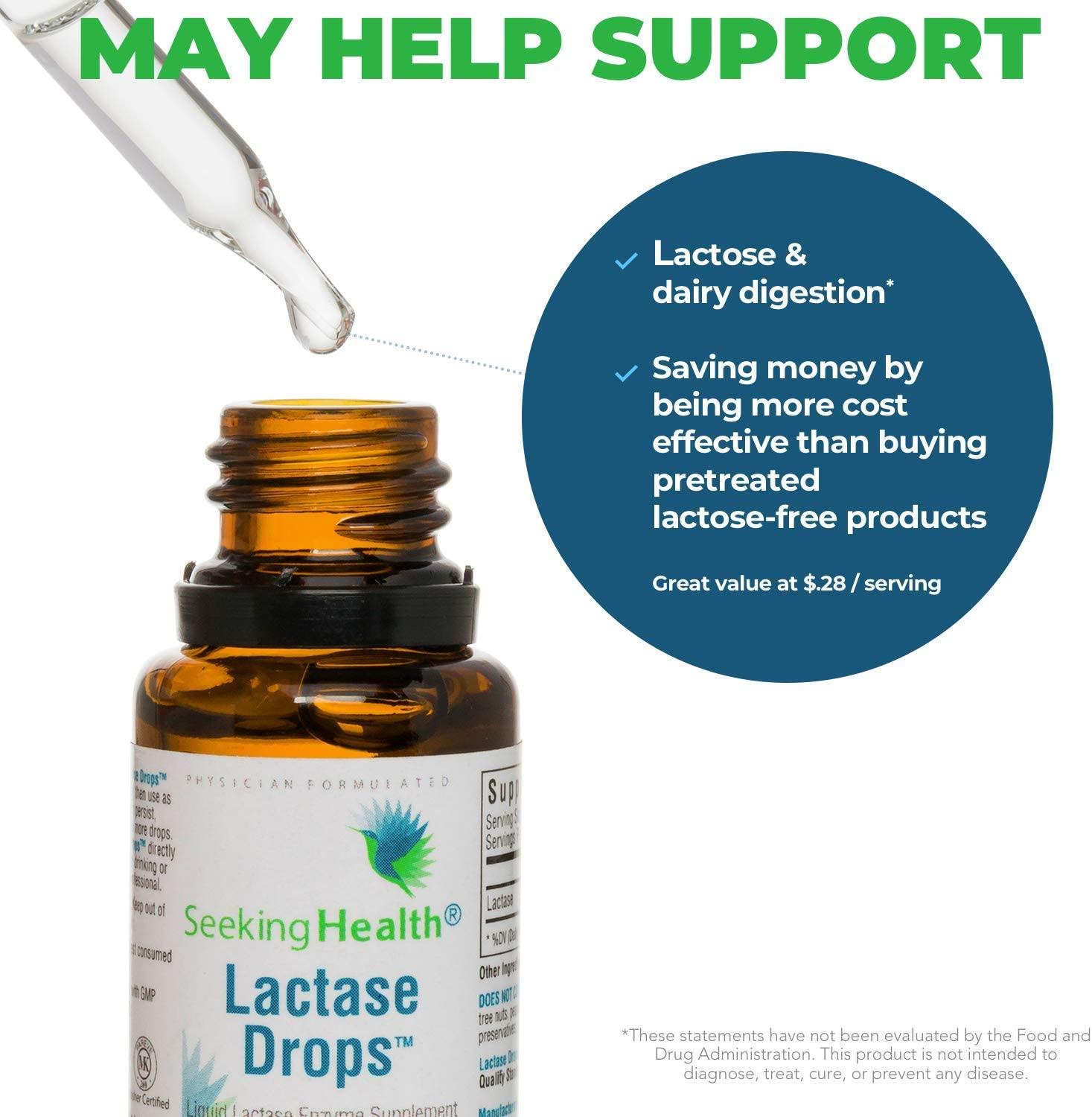 Seeking Health Lactase Drops, 52 Servings, 0.50 fl. Ounces, Supports