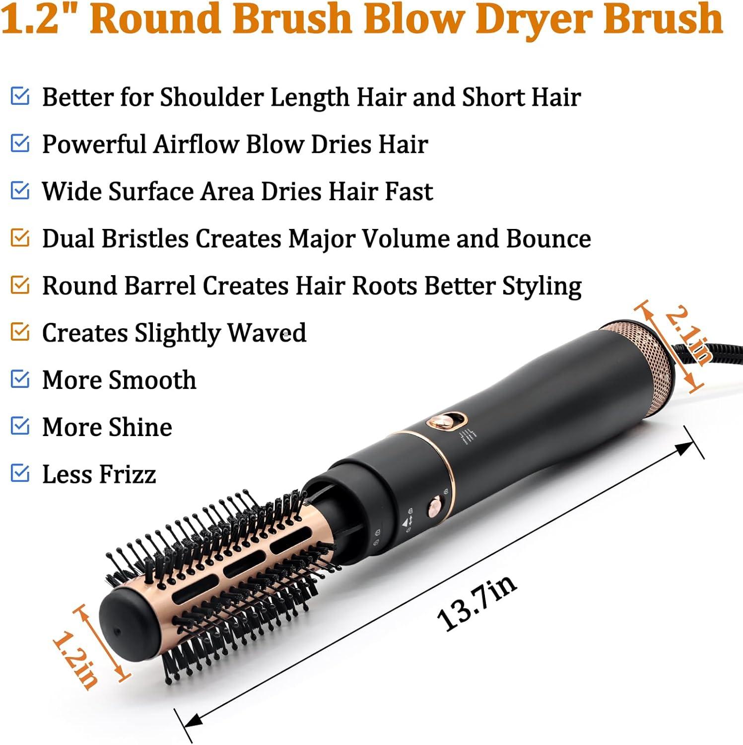 Round Brush Blow Dryer Inch Hair Brush for Short Hair One-Step Volume  Straightening Styling Negative Ionic Ceramic Hot Air Brush