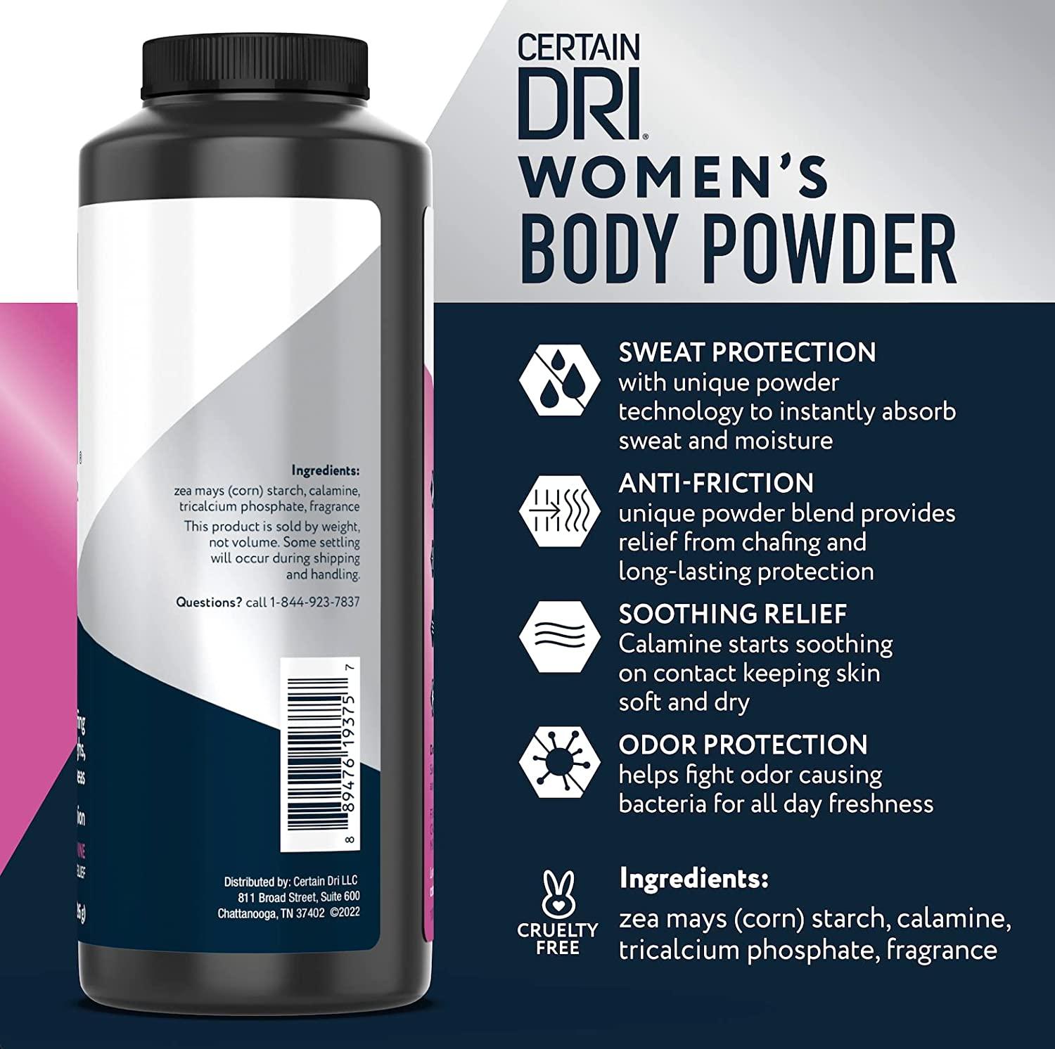 Certain Dri Body Powder for Women Maximum Sweat Absorption