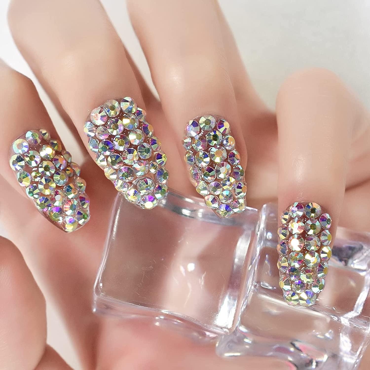 Rhinestone Gem Diamond Medium Square False Nails Shiny Bright Bling