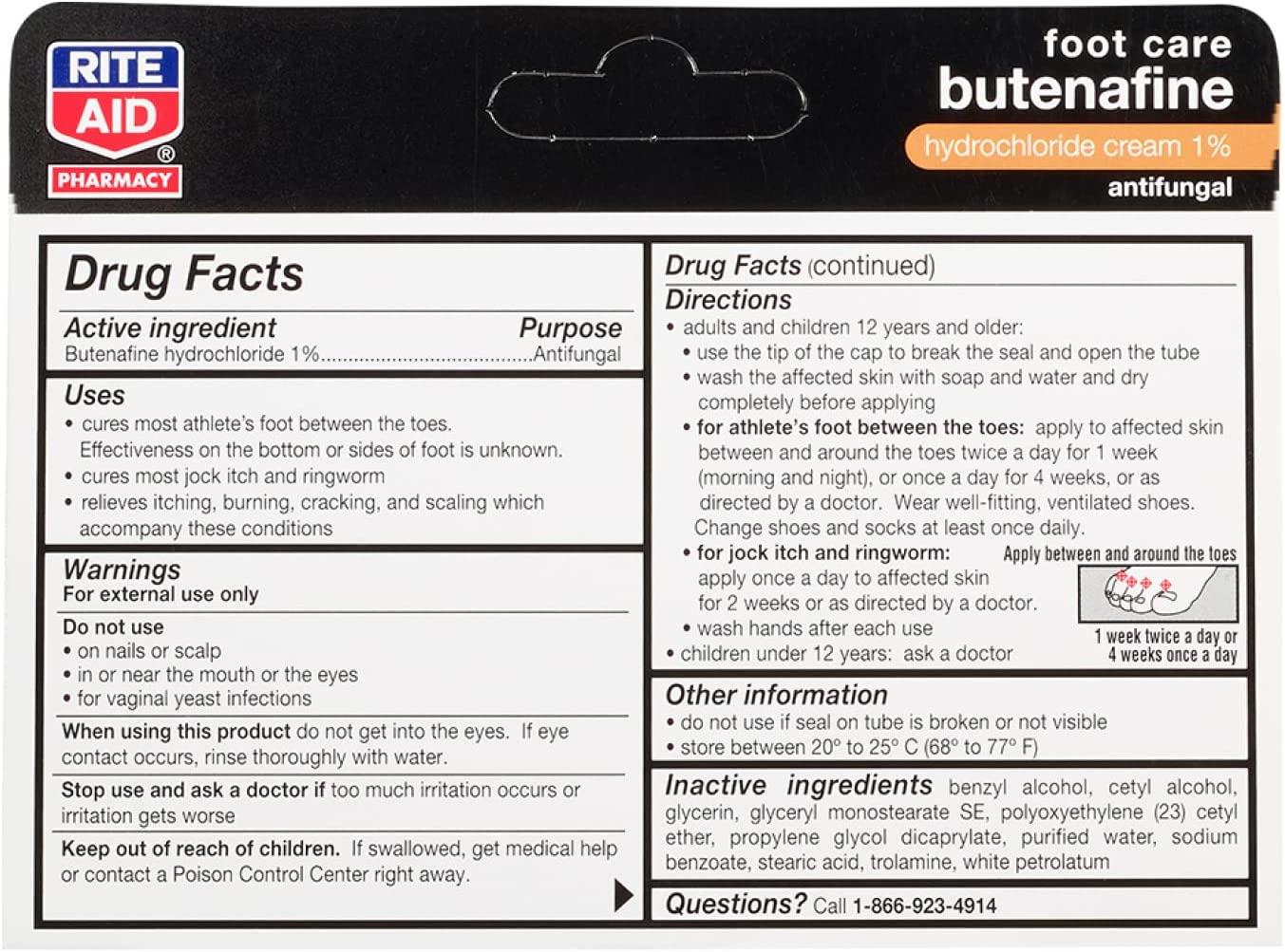 Rite Aid Butenafine Cream 1 oz Prescription Strength Antifungal Jock