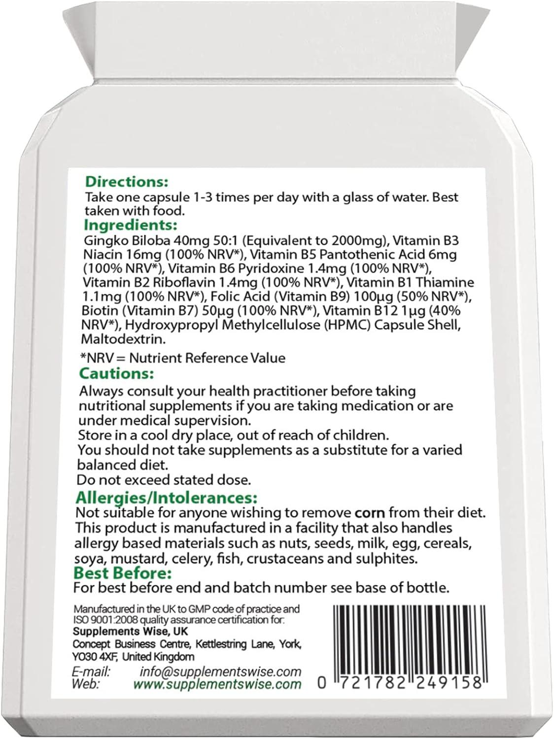 Ginkgo Biloba Capsules 90 x 2000mg Dizziness and Vertigo Treatment Focus Tablets