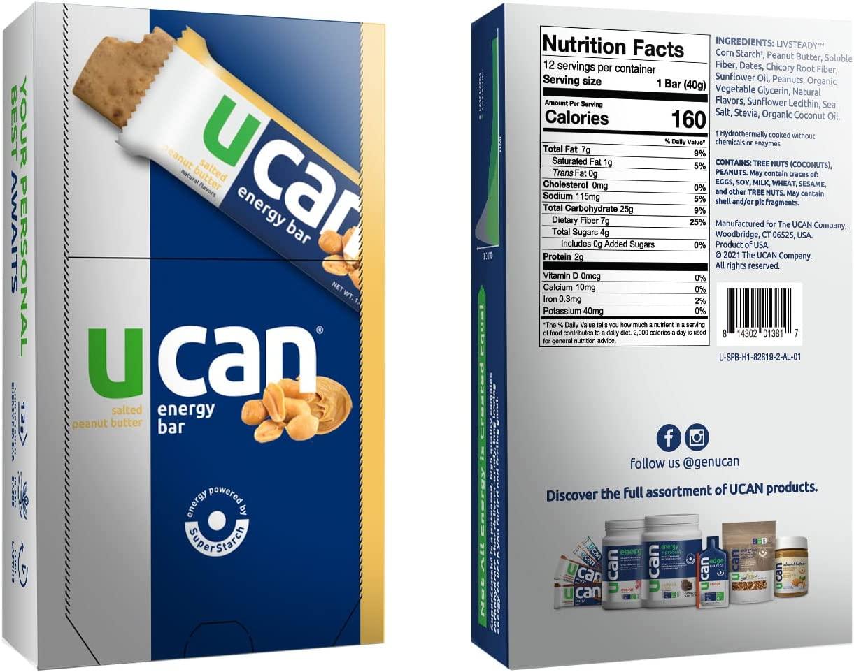 UCAN Plant Based Energy Bars, Salted Peanut Butter, No Added Sugar, Soy