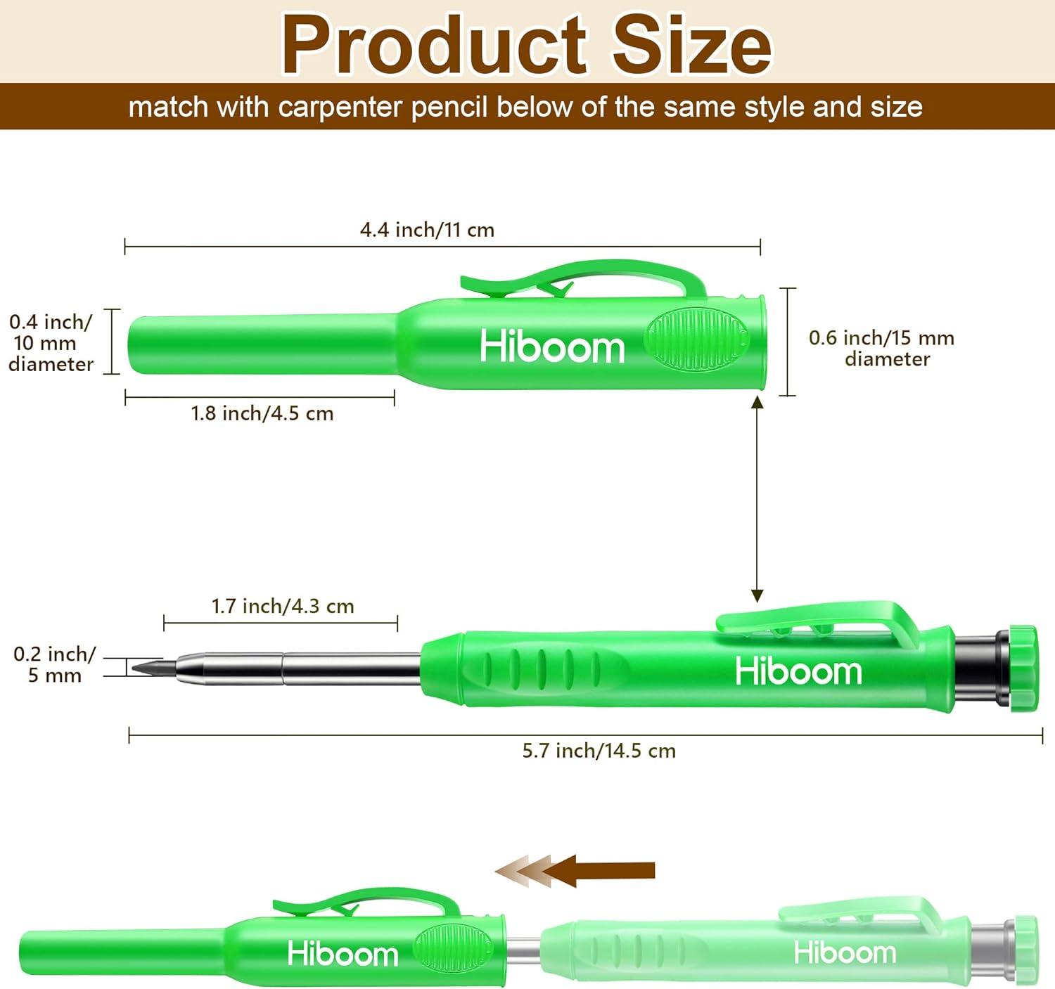 Hiboom 2 Pack Solid Carpenter Pencils with Pencil Cap and 18 Refills Long  Nose Deep Hole Mechanical Pencil Marker Scribe Tool with Built-in Sharpener  for Construction Woodworking Architect (Green)