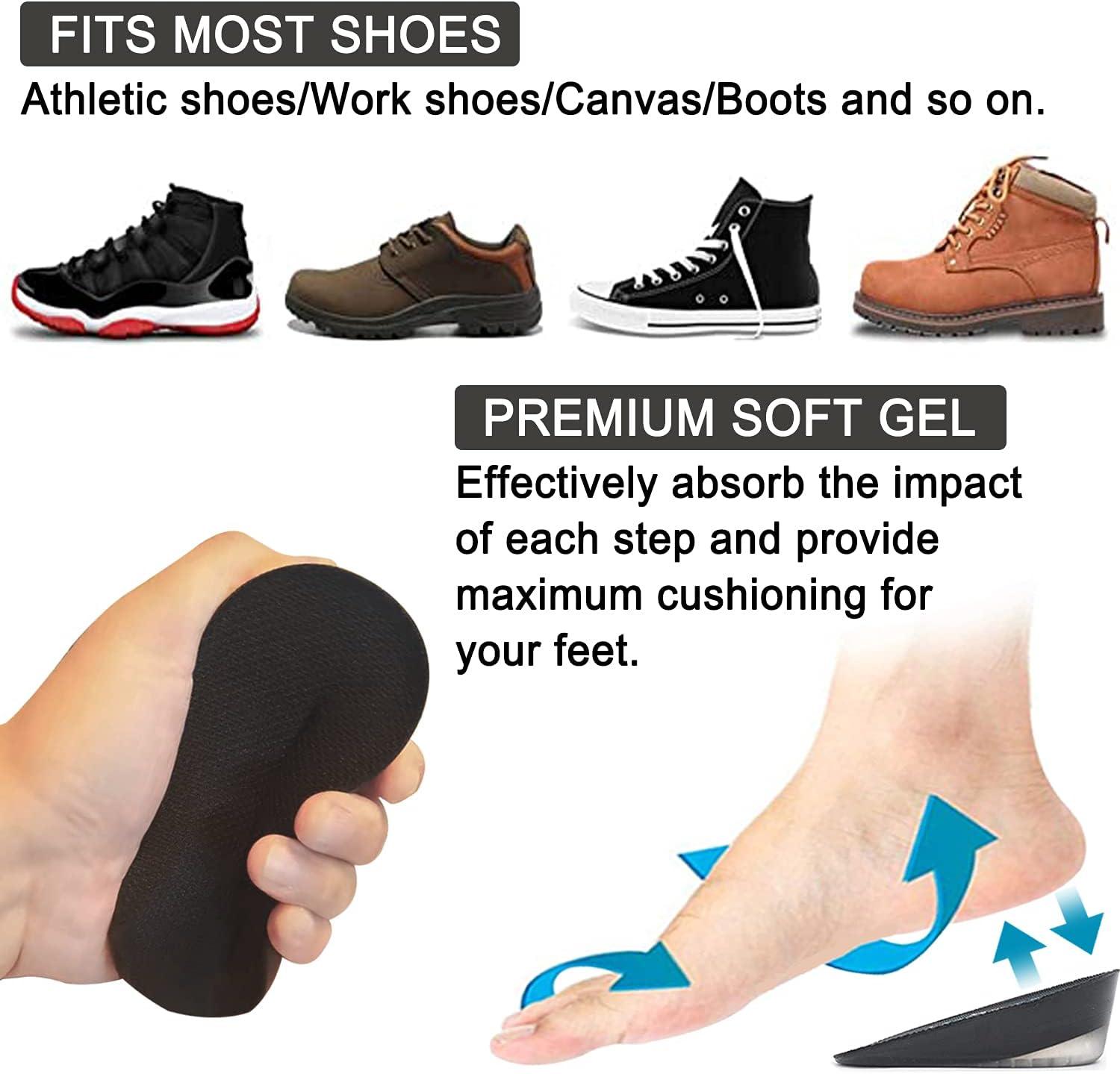 1 Pairs Gel Height Increase Insole, Invisible Heel Lift Inserts, Elastic  Shock Absorption Pads 3 Heights For Men & Women