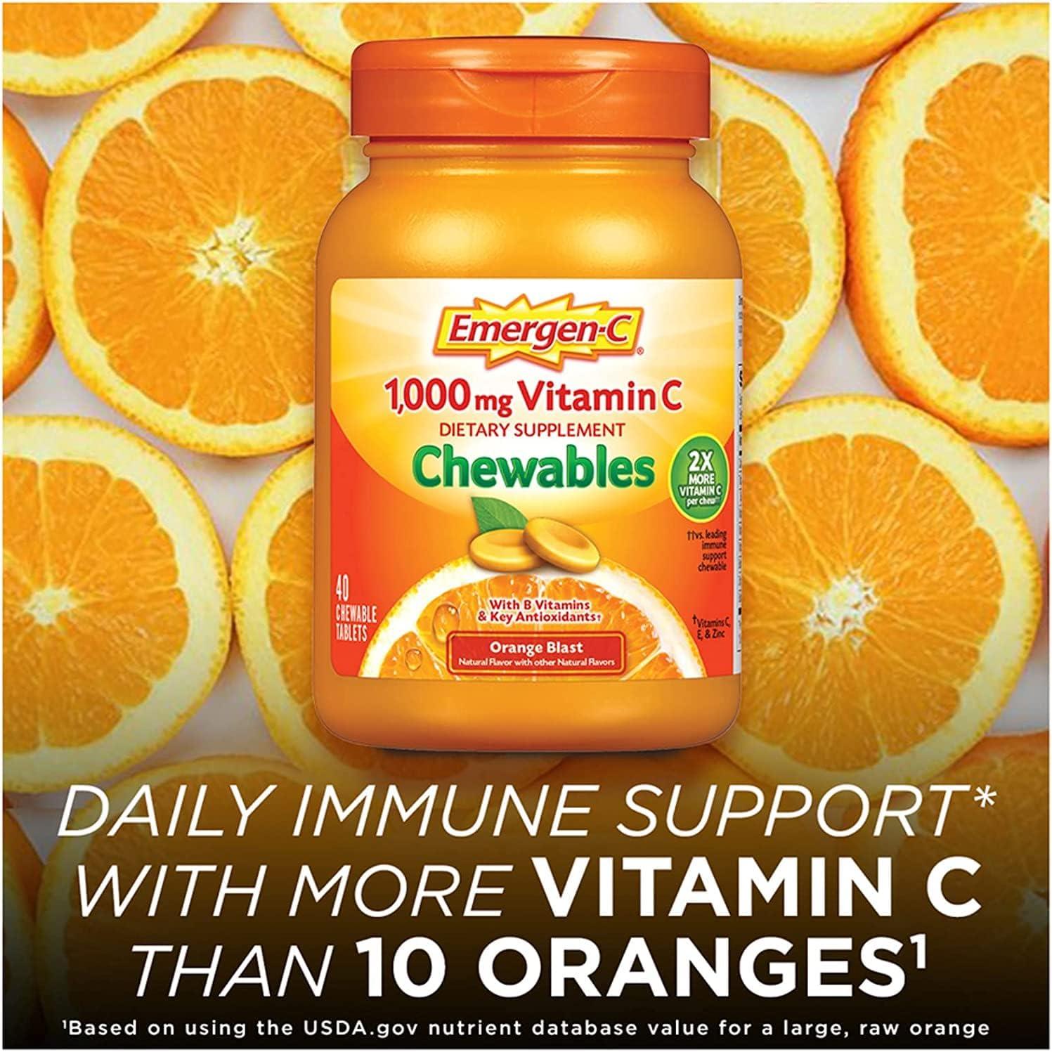 EmergenC 1000 mg Vitamin C Chewables Orange Blast 40 ea 2pc