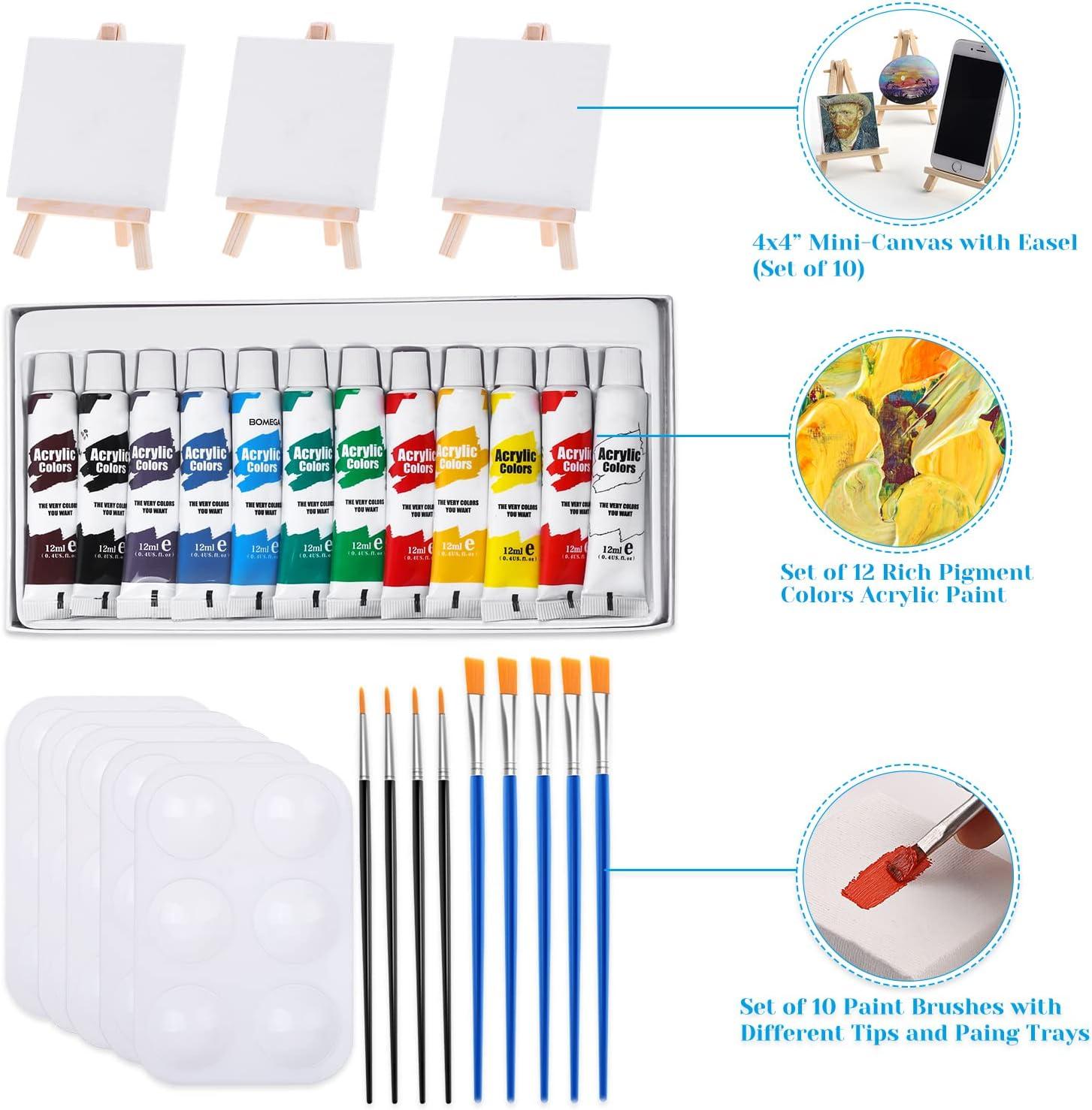Mini Canvas and Easel Cridoz 47 Pieces Mini Canvas Painting Set Includes  4x4 Inches Primed Canvas Mini Easel Acrylic Paint Paintbrushes and Palette  for Kids Artists Art Party