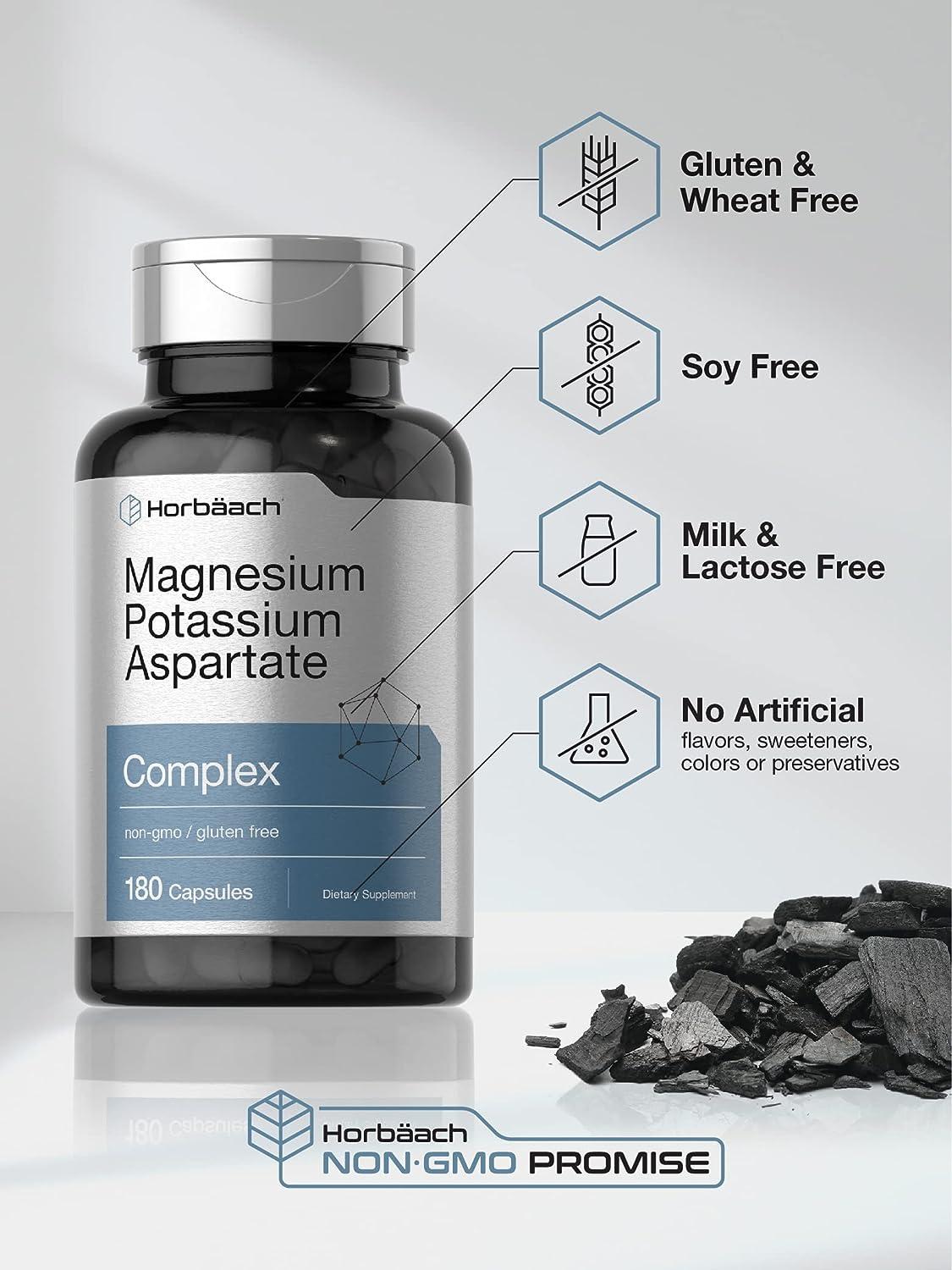 Magnesium Potassium Aspartate Complex 180 Capsules NonGMO and