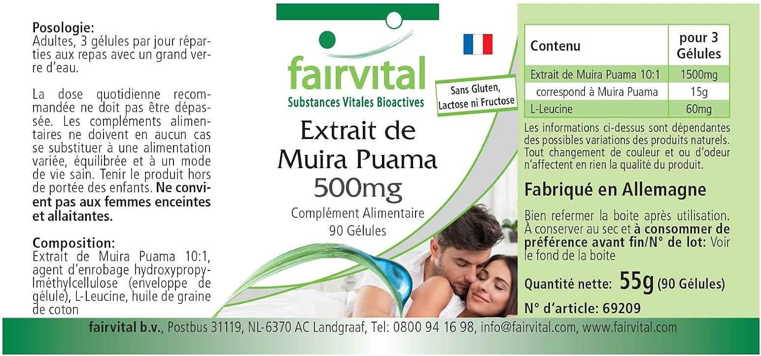 Fairvital Muira puama Extract 500mg Vegan HIGH Dosage 90 Capsules 10fold Concentrated