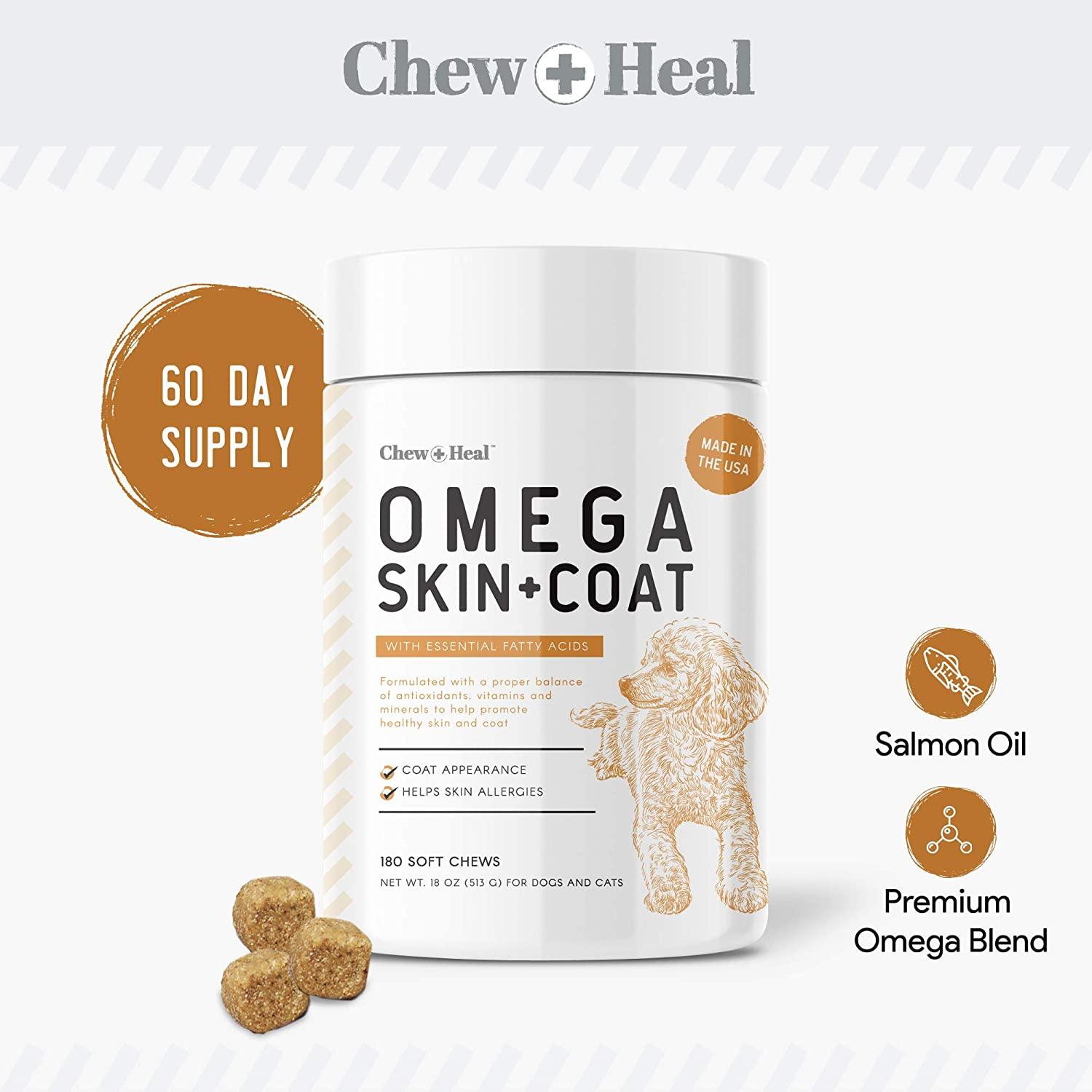 Chew + Heal Salmon Oil for Dogs Soft Chew Omega Treats for Skin and