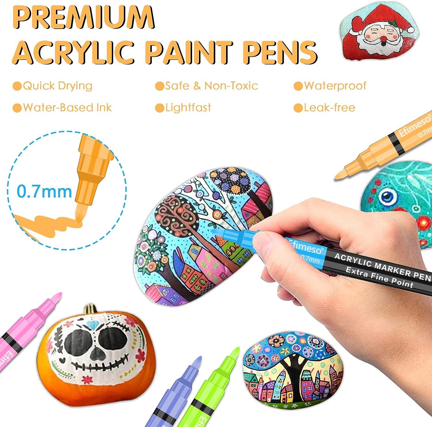 RESTLY Acrylic Paint Pens 60 Colors Acrylic Paint Marker 0.7mm Extra Fine  Paint Pens for Canvas Rock Painting Wood Glass Metal Ceramic stone