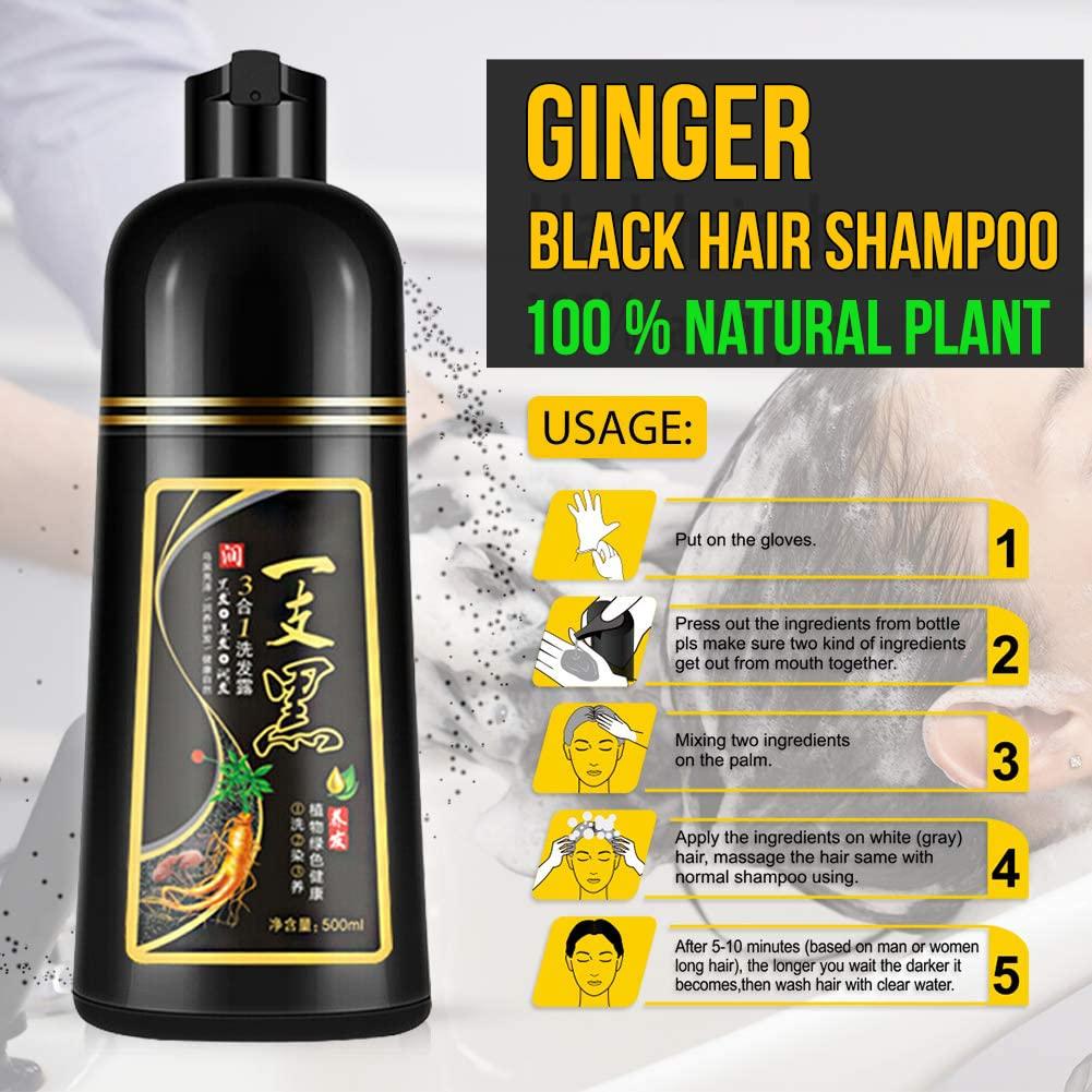 500ml Permanent Black Hair Shampoo Organic Natural Fast Hair Dye Plant  Essence Black Hair Color Dye Shampoo For Women Men Cover Gray White Hair