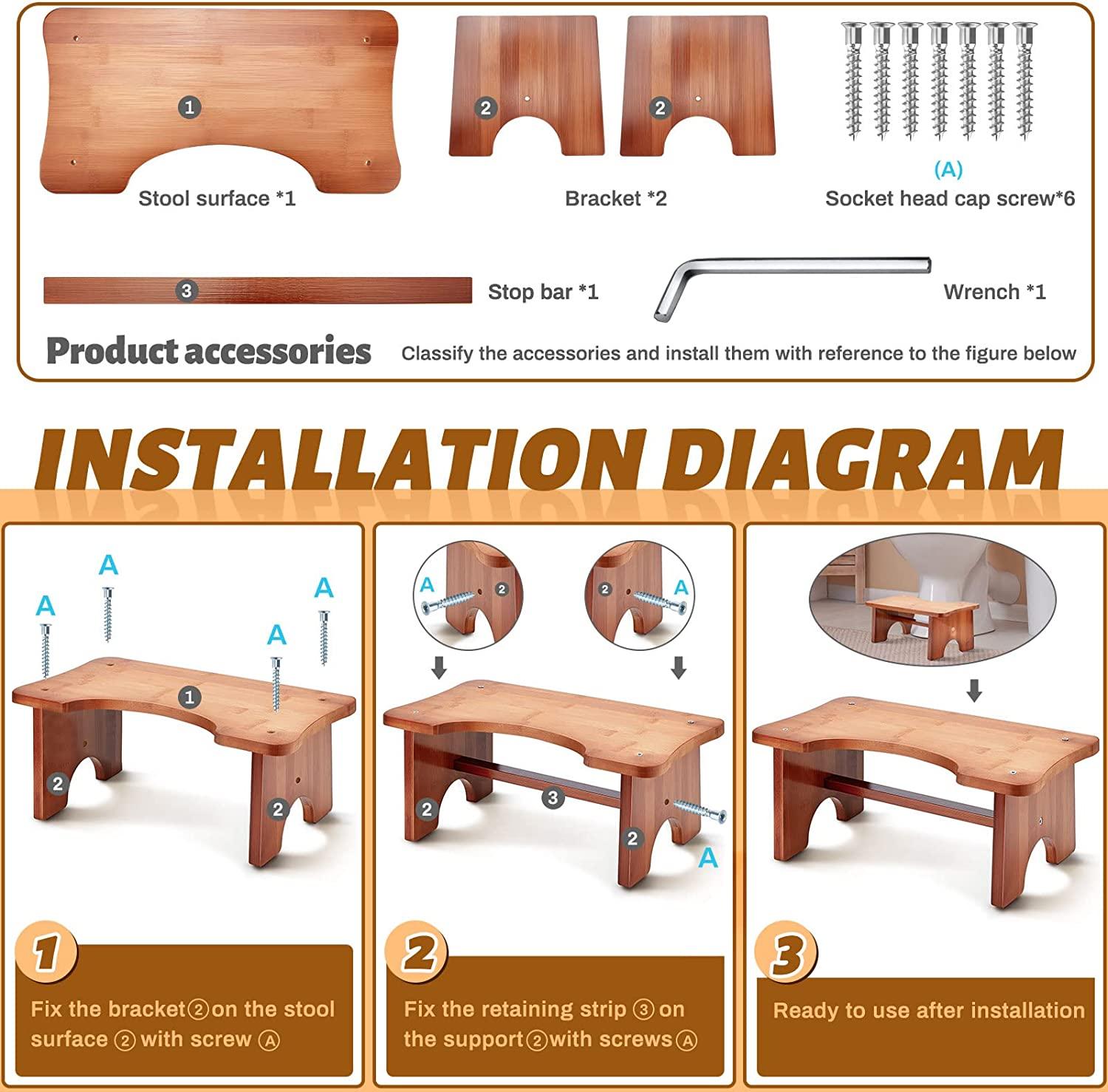 Toilet Squatting Stool Bamboo Toilet Foot Stool Bathroom Step Stool NonSlip Potty Stool for
