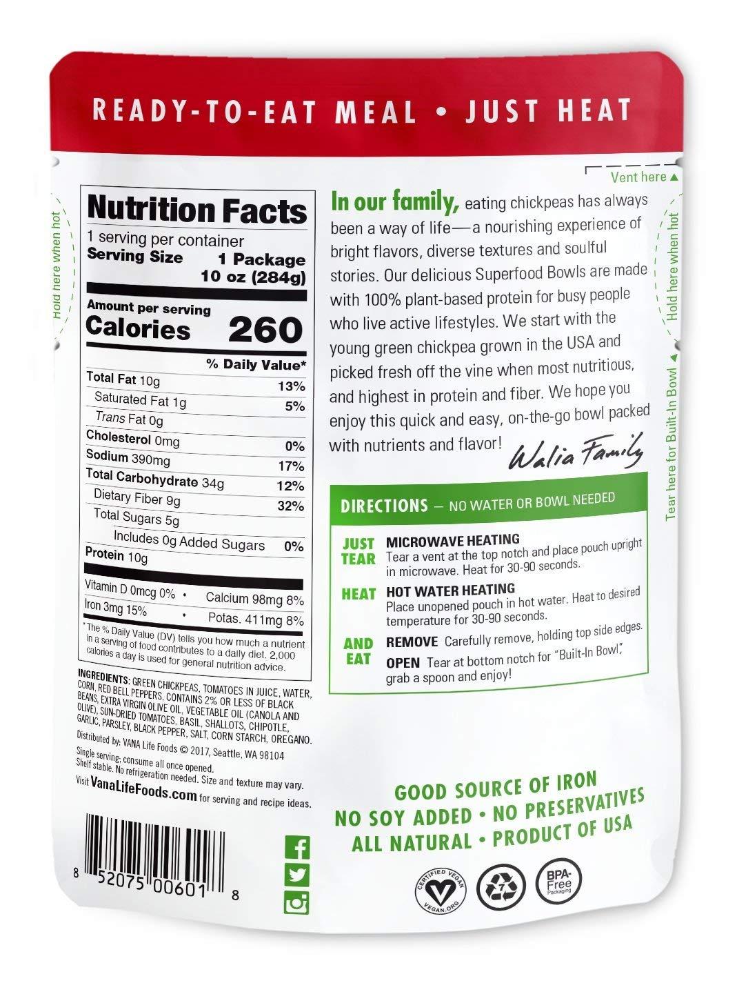 Vana Life's Foods Plant based Ready Meal Green Chickpea Superfood