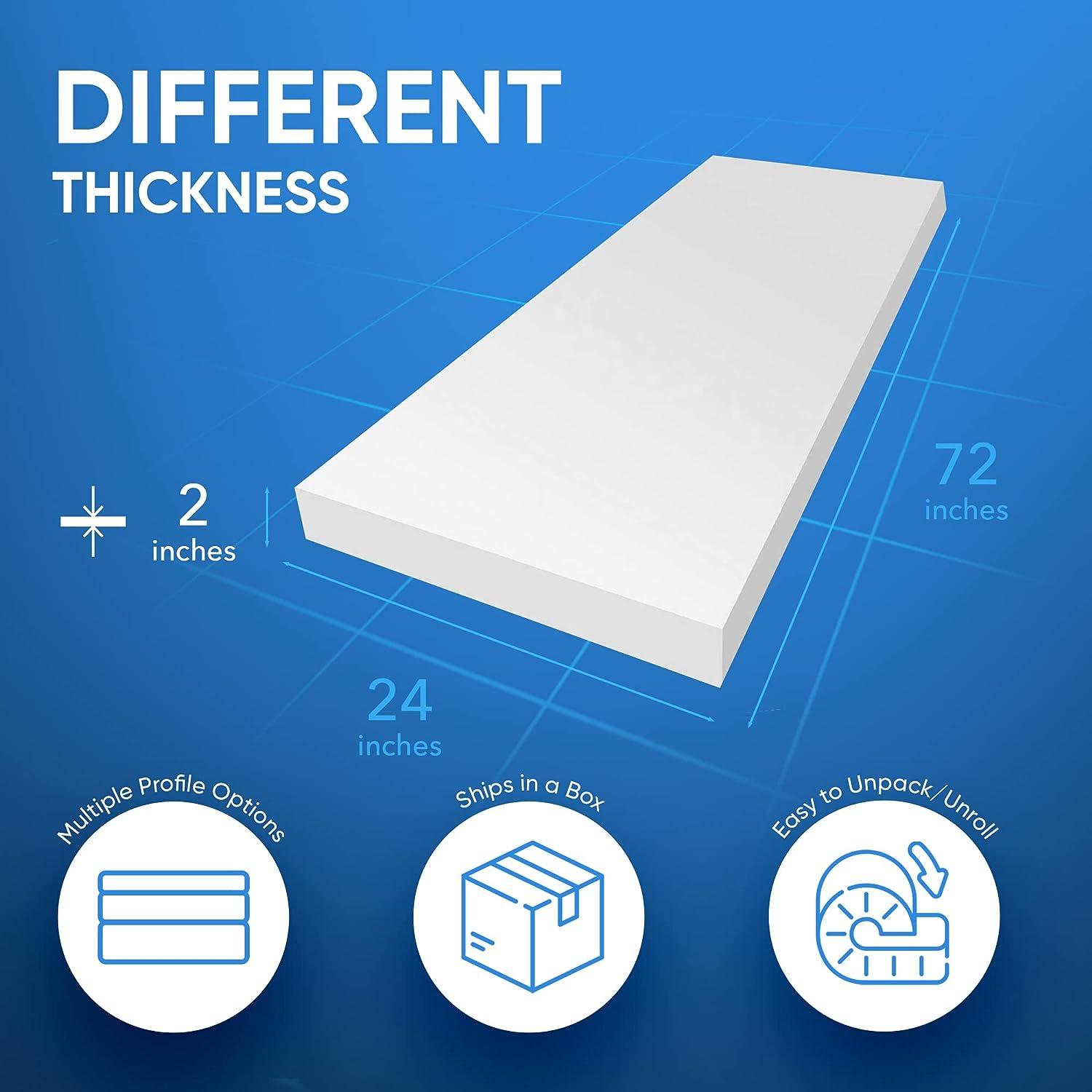AK Trading Co. High Density Upholstery Foam Cushion, Polyurethane Foam Sheet - Made in USA - 5 H x 24 W x 72 L,White