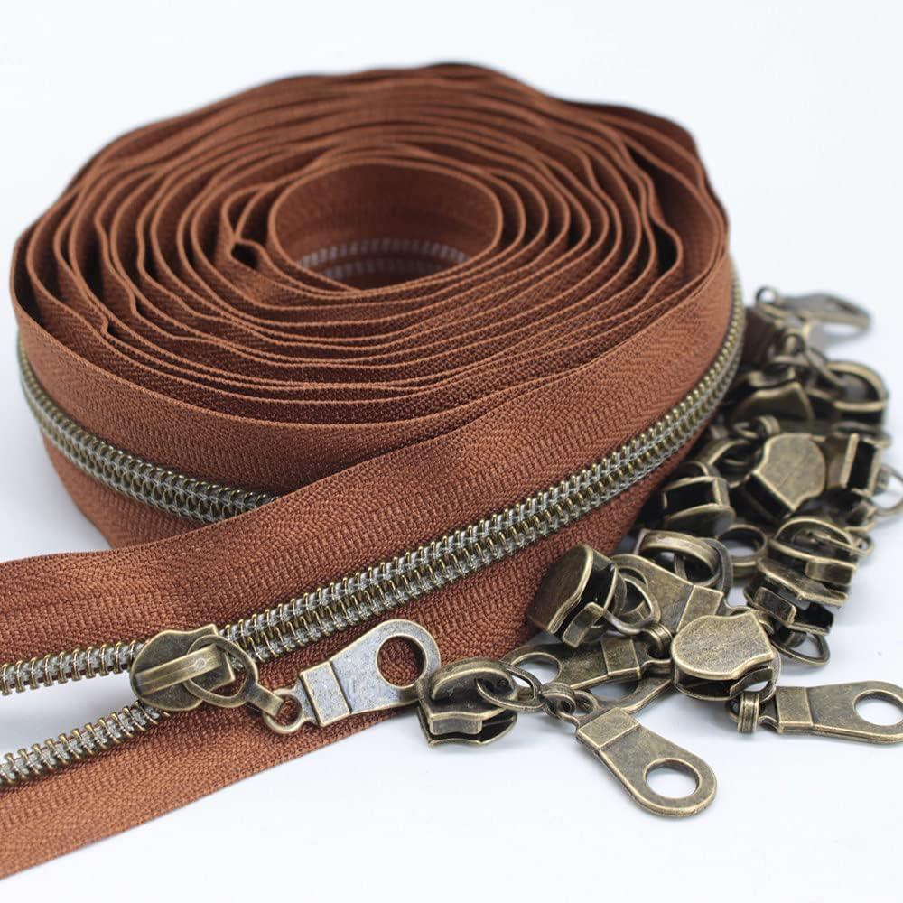 MebuZip 5 Antique Brass Metallic Nylon Coil Zippers by The Yard Bulk Coil Zipper Roll 10 Yards