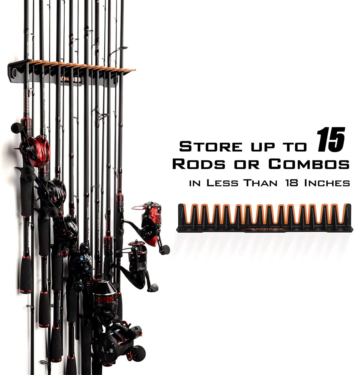 KastKing Patented V15 Vertical Fishing Rod Holder Wall Mounted Fishing Rod  Rack, Store 15 Rods or Fishing Rod Combos in 18 Inches, Great Fishing Pole  Holder and Rack 1 Pack