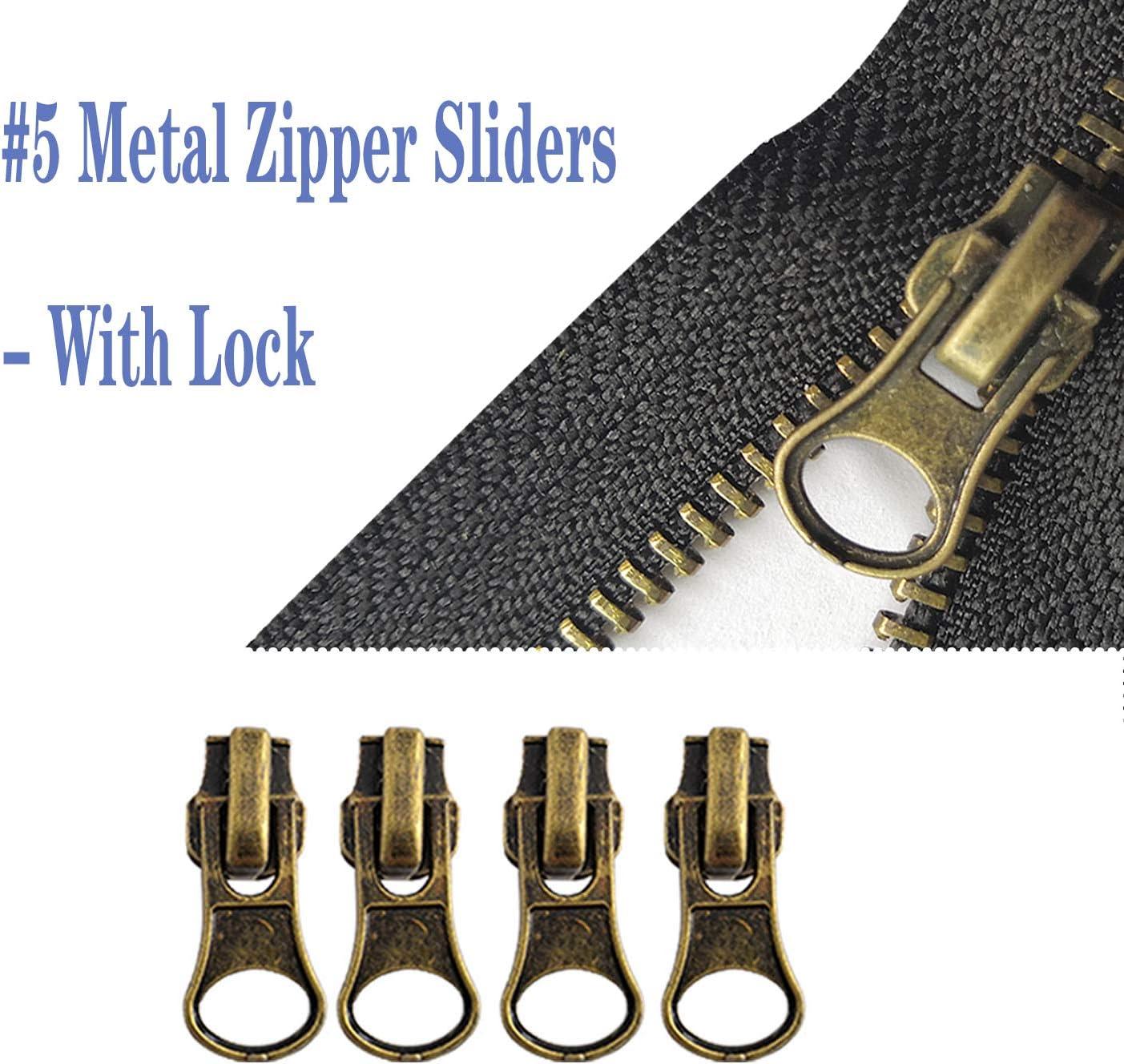 Zipper Repair Kit - #5 YKK Coil Brass Automatic Lock Jacket Sliders 