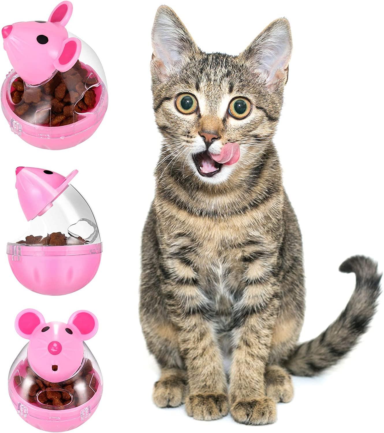 PORTOWN 4 Pcs Cat Food Ball Dispenser, Small Cat Food Balls Slow Feeder  Mice Shaped Tumbler Cat Food Toy Cat Treat Toy Feeder Toy for Interactive  Training(Pink,White)