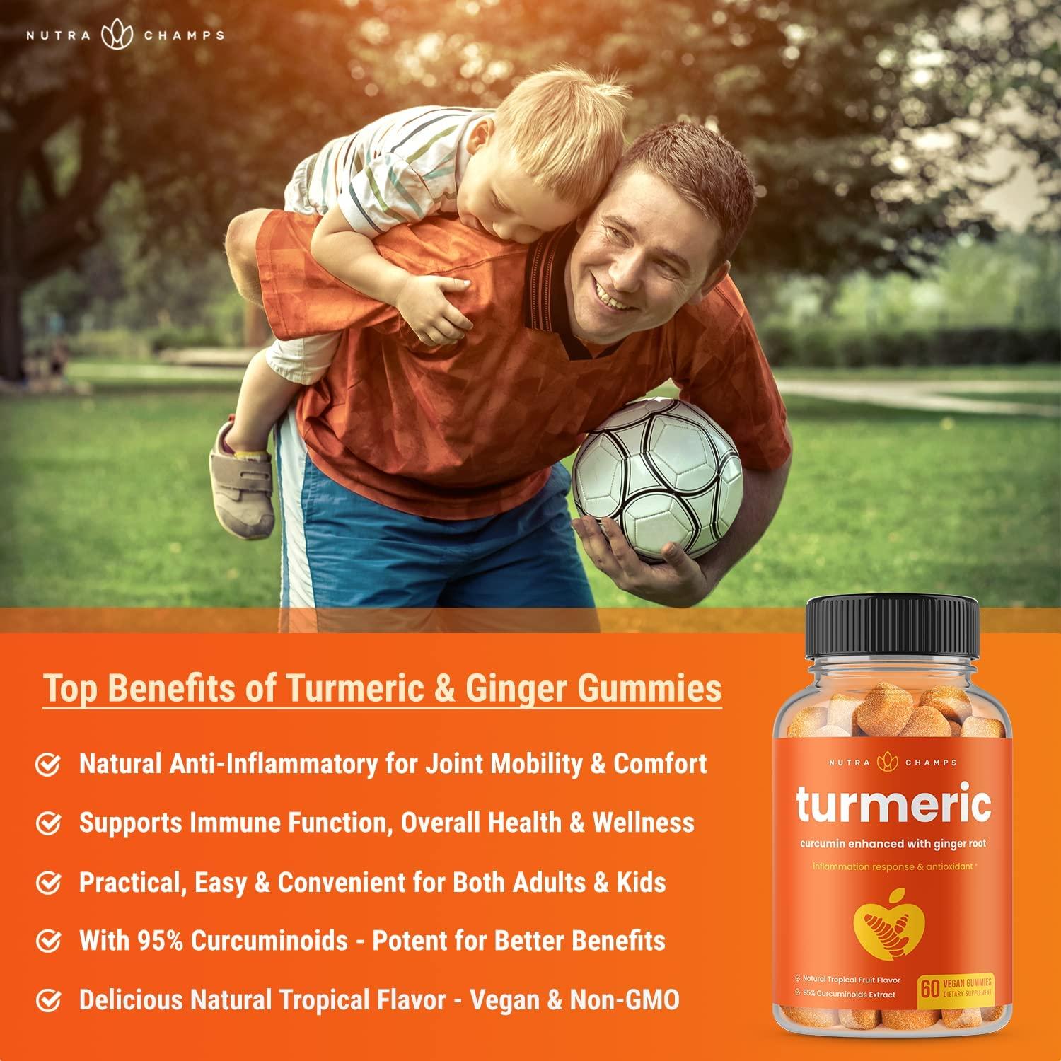Turmeric Gummies for Adults Kids with Ginger Black Pepper Extract 95
