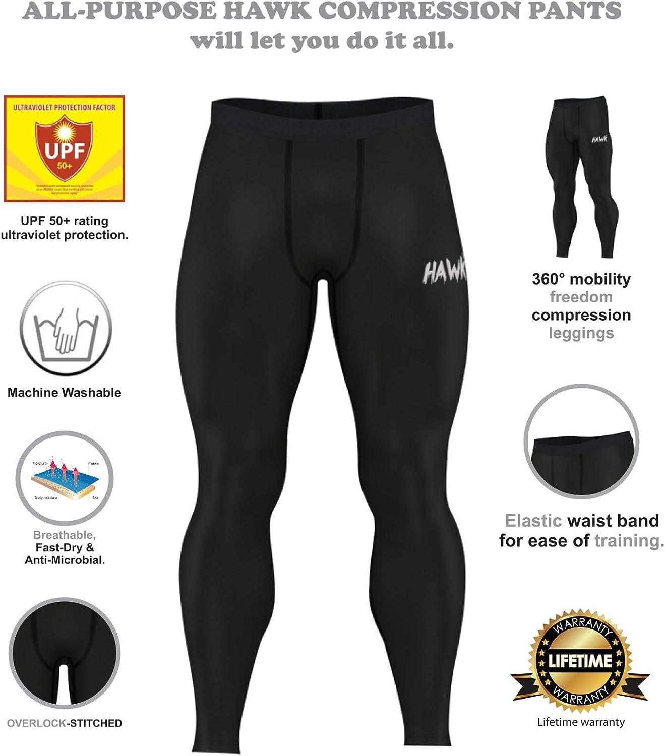 Hawk Sports Mens Compression Pants Base Layer Running Workout Muay Thai Jiu  Jitsu MMA BJJ Spats Leggings Tights for Men Black 36