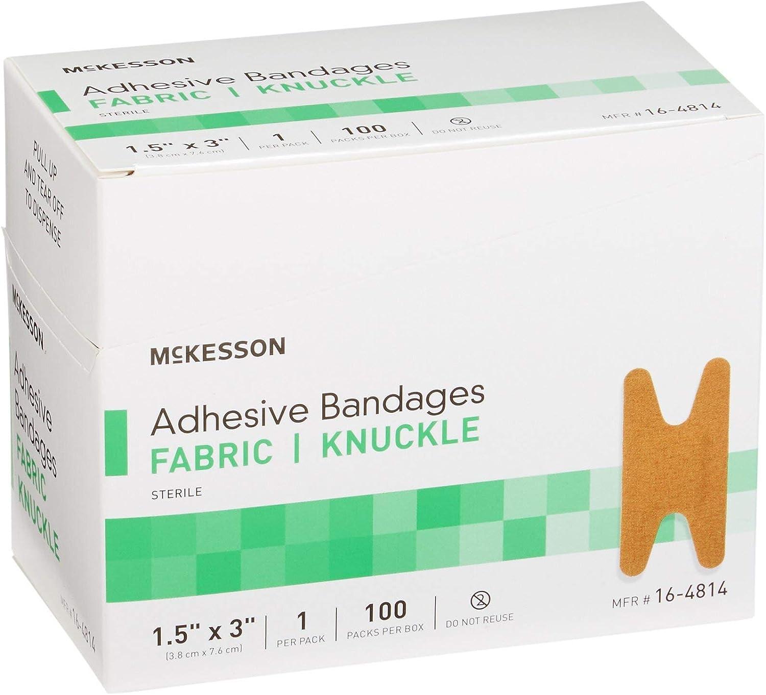 McKesson Adhesive Bandages Sterile Fabric Knuckle 1 1/2 in x 3 in 100 Count 1 Pack 1.5x3 Inch