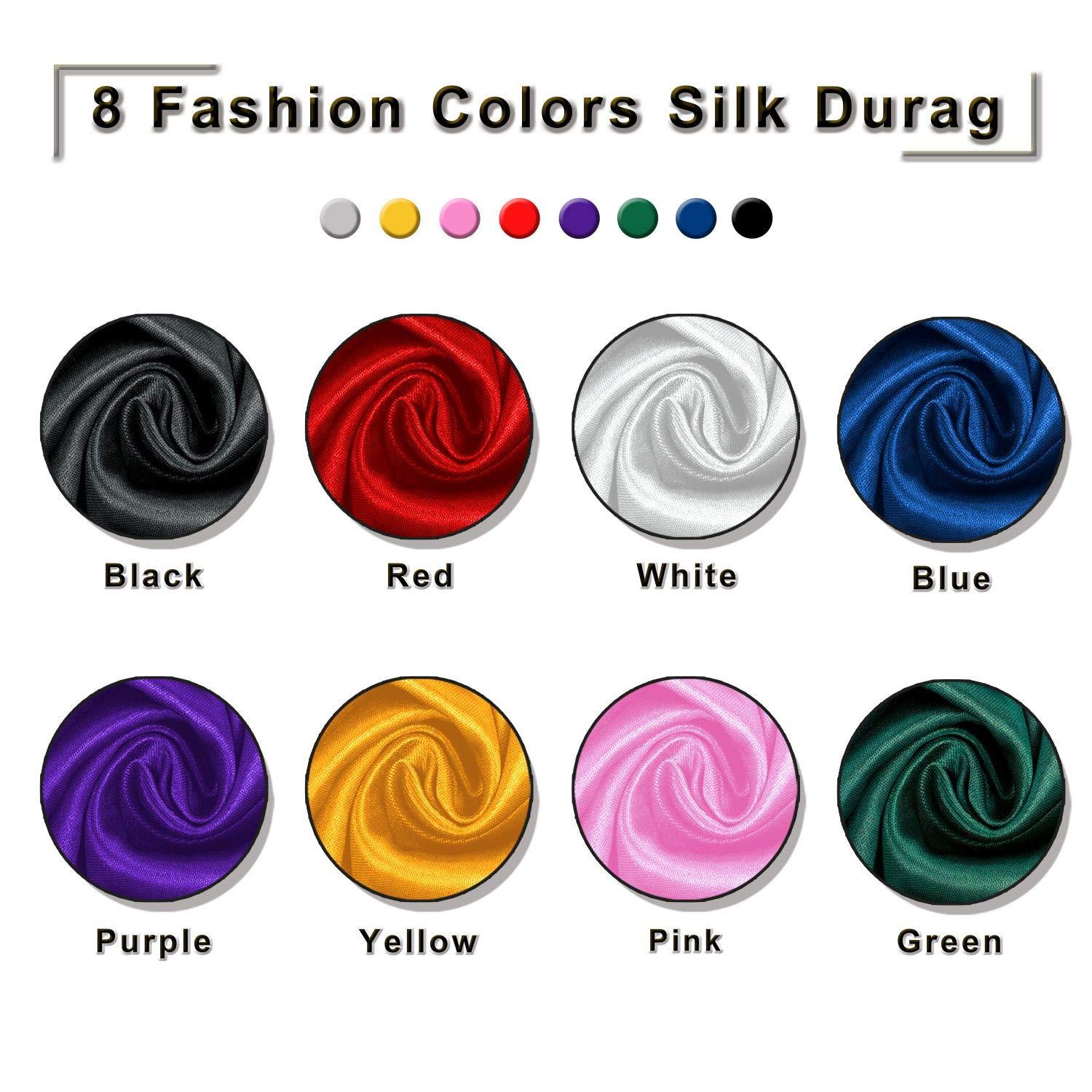 LEADUWAY 8Pcs Silky Durags, Silk Durag for Men Women, Satin Doo Rag for 360  Waves, Durags Pack with Extra Long Tail and Wide Straps