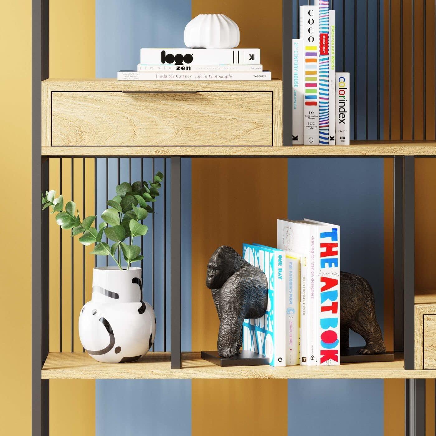 Boekensteunen, boekensteunen, metalen boekensteunen voor planken decoratief, boomboekensteunstopper voor zware boeken, zwarte boekuiteinden om boeken op te bergen voor thuiskantoor, 6,5 x 4,7 x 3,5