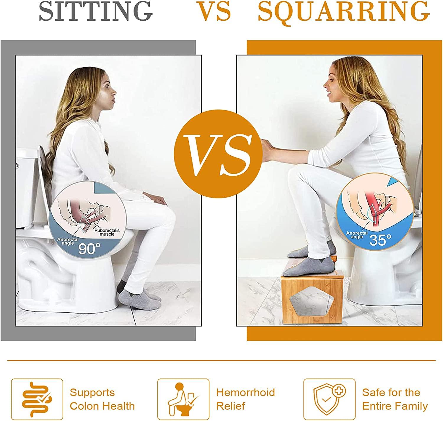 Squatting Toilet Stool 8 Inch Bamboo Potty Stool for Adults