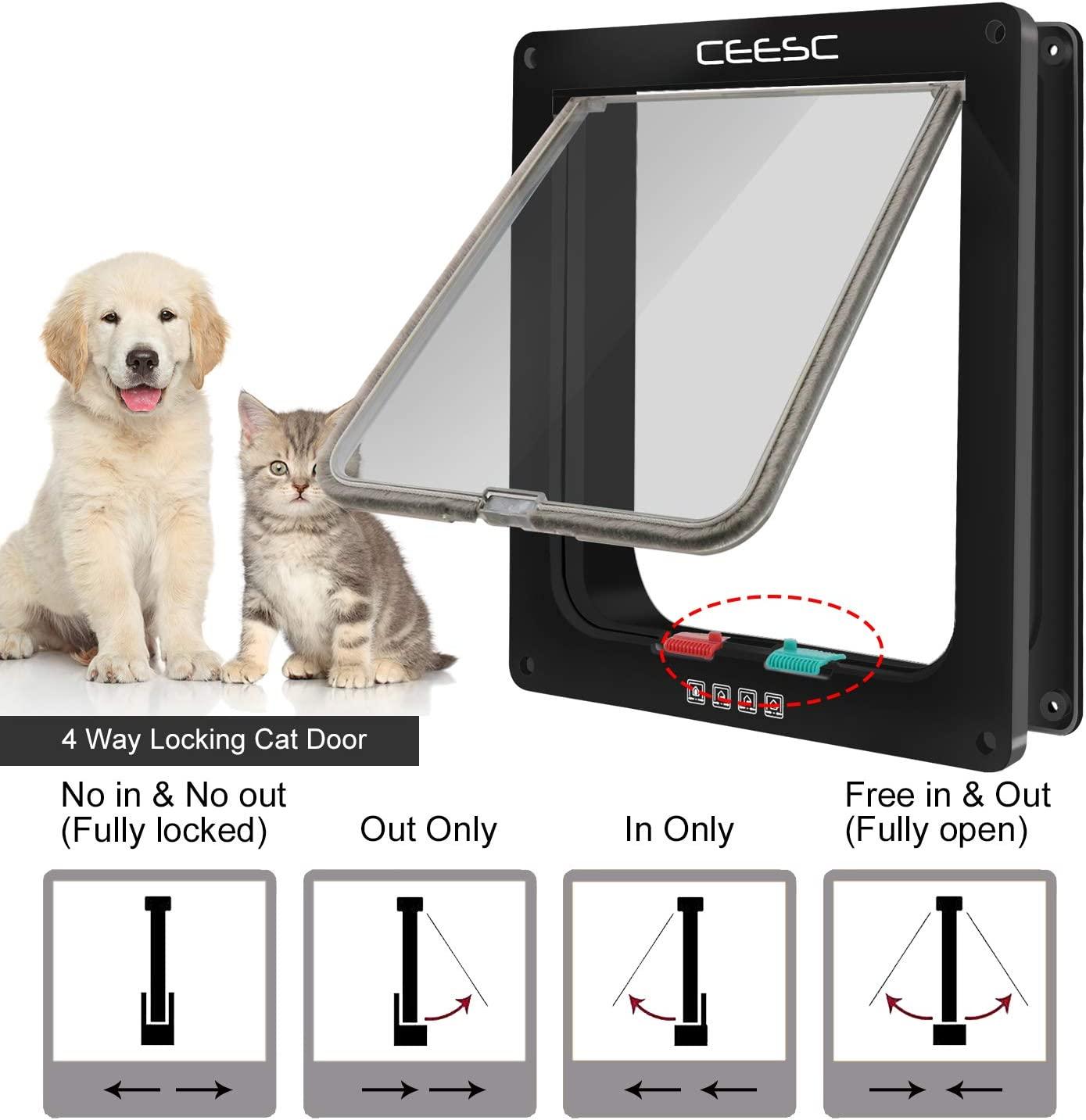 CEESC Extra Large Cat Door - 4 Way Locking Weatherproof Pet CEESC Extra Large Cat Door - 4 Way Locking Weatherproof Pet