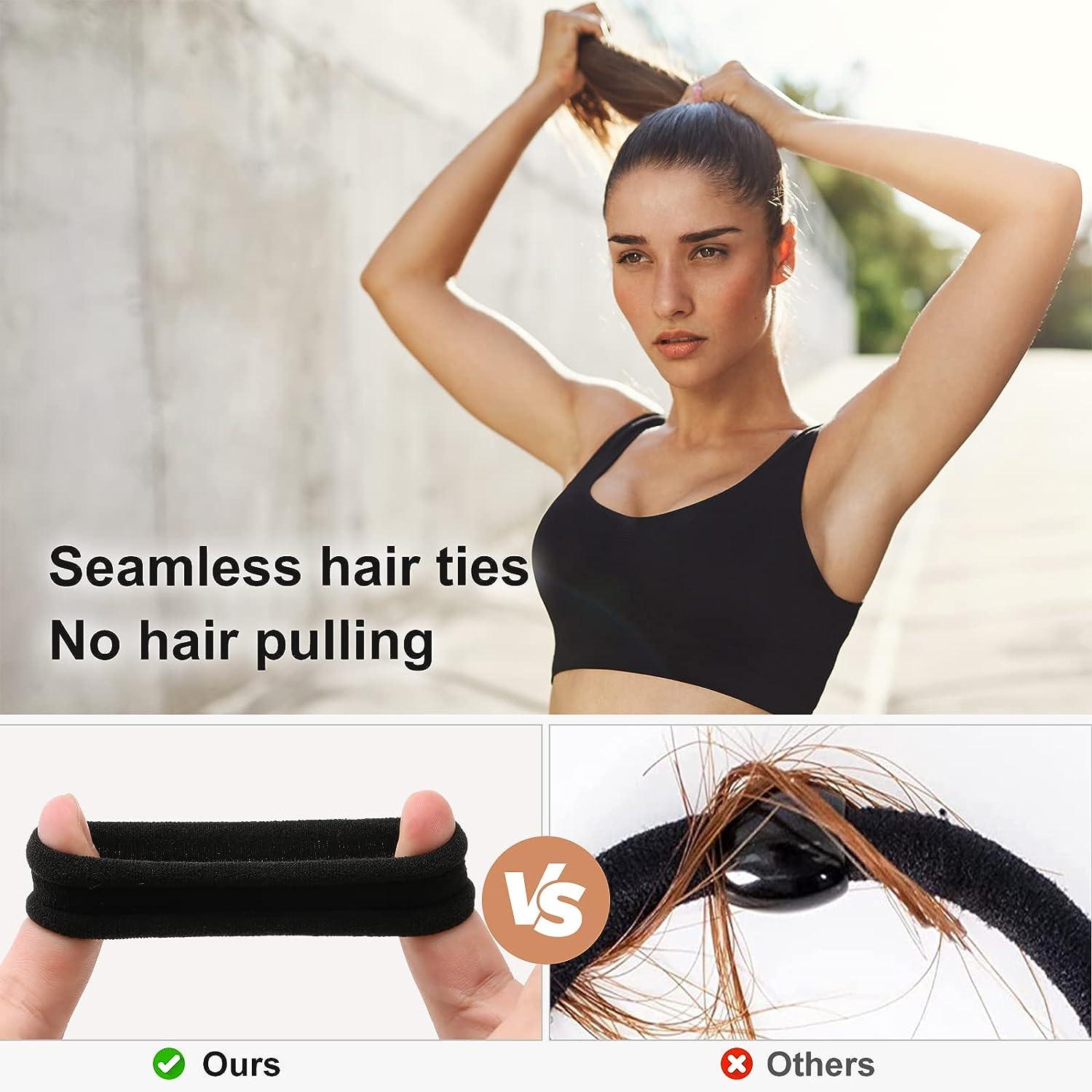 Large Hair Ties for Thick Heavy or Curly Hair. No Slip No Damage Seamless  Ponytail Holders Scrunchies Sports Thick Hair Ties (Black 3 Pcs)