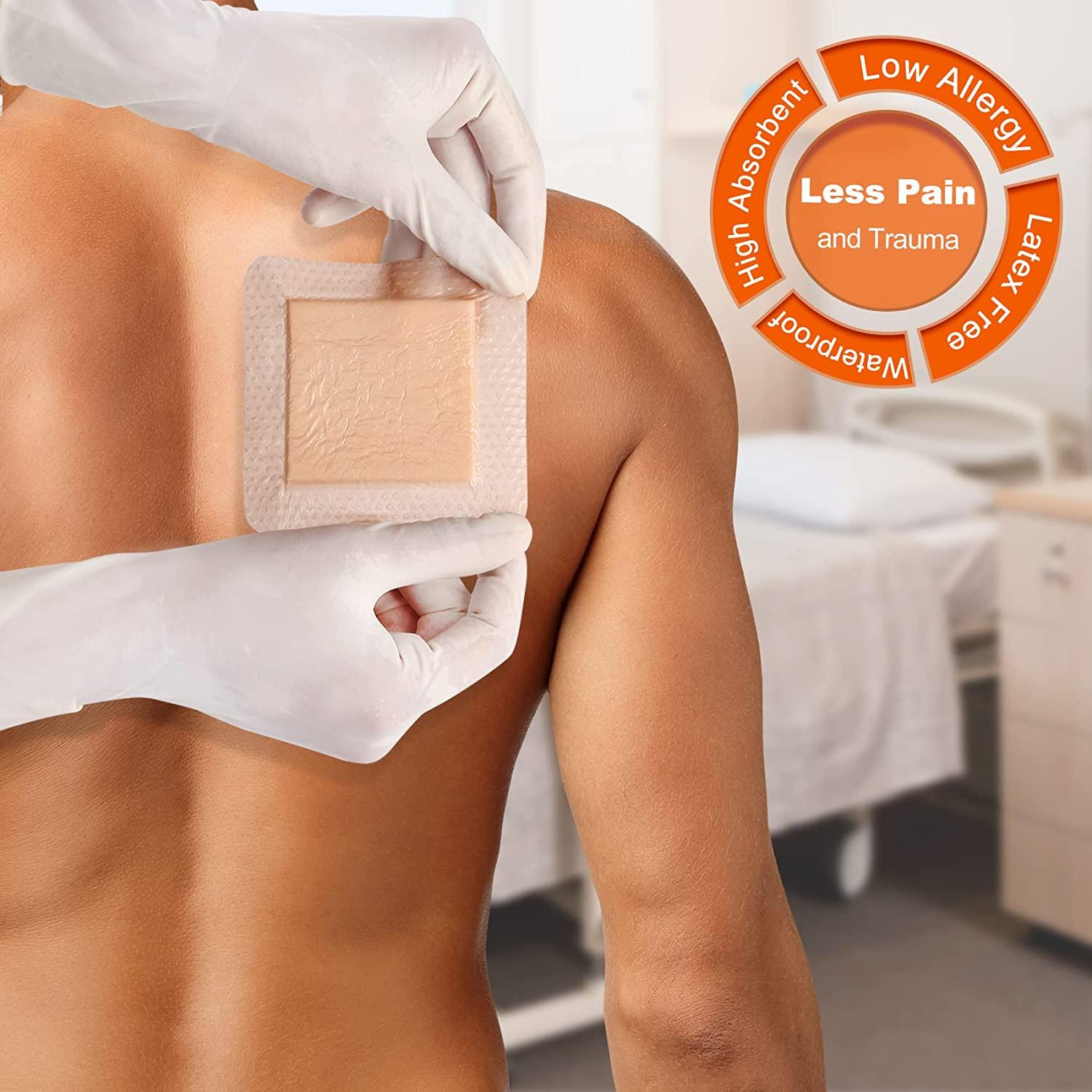 Silicone Foam Dressing 6''x6'' 5 Pack Gentle Adhesive Border High