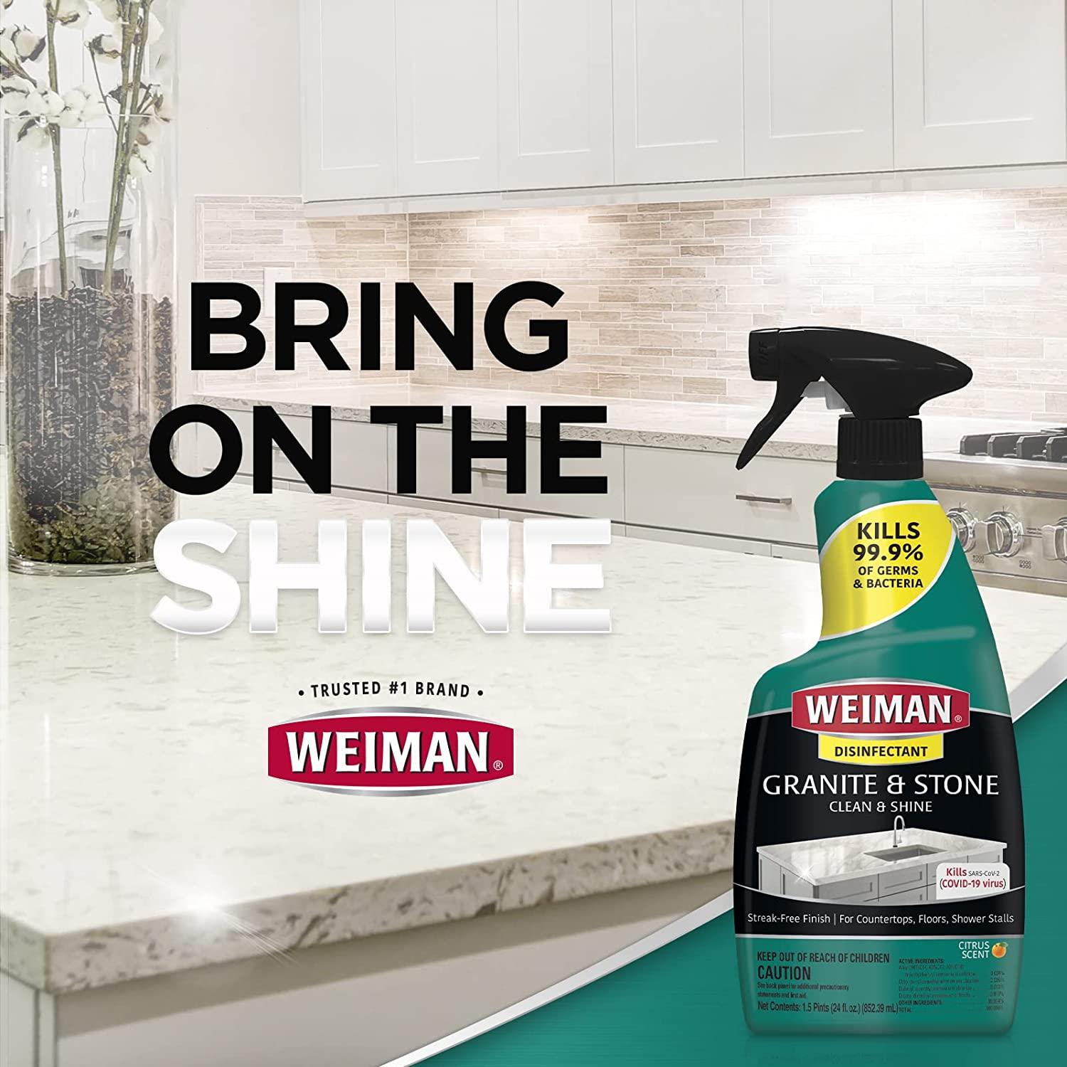 Weiman Disinfectant Granite Daily Clean Shine 24 Ounce (2 Pack) Safely Clean Disinfect and