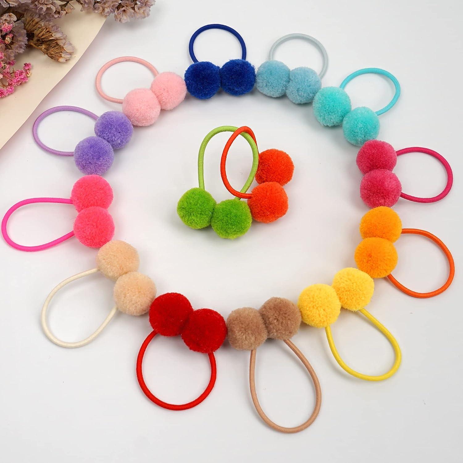 40Pcs Pom Pom Hair Ties Fluffy Pom Ball Hair Band for Girls Toddlers