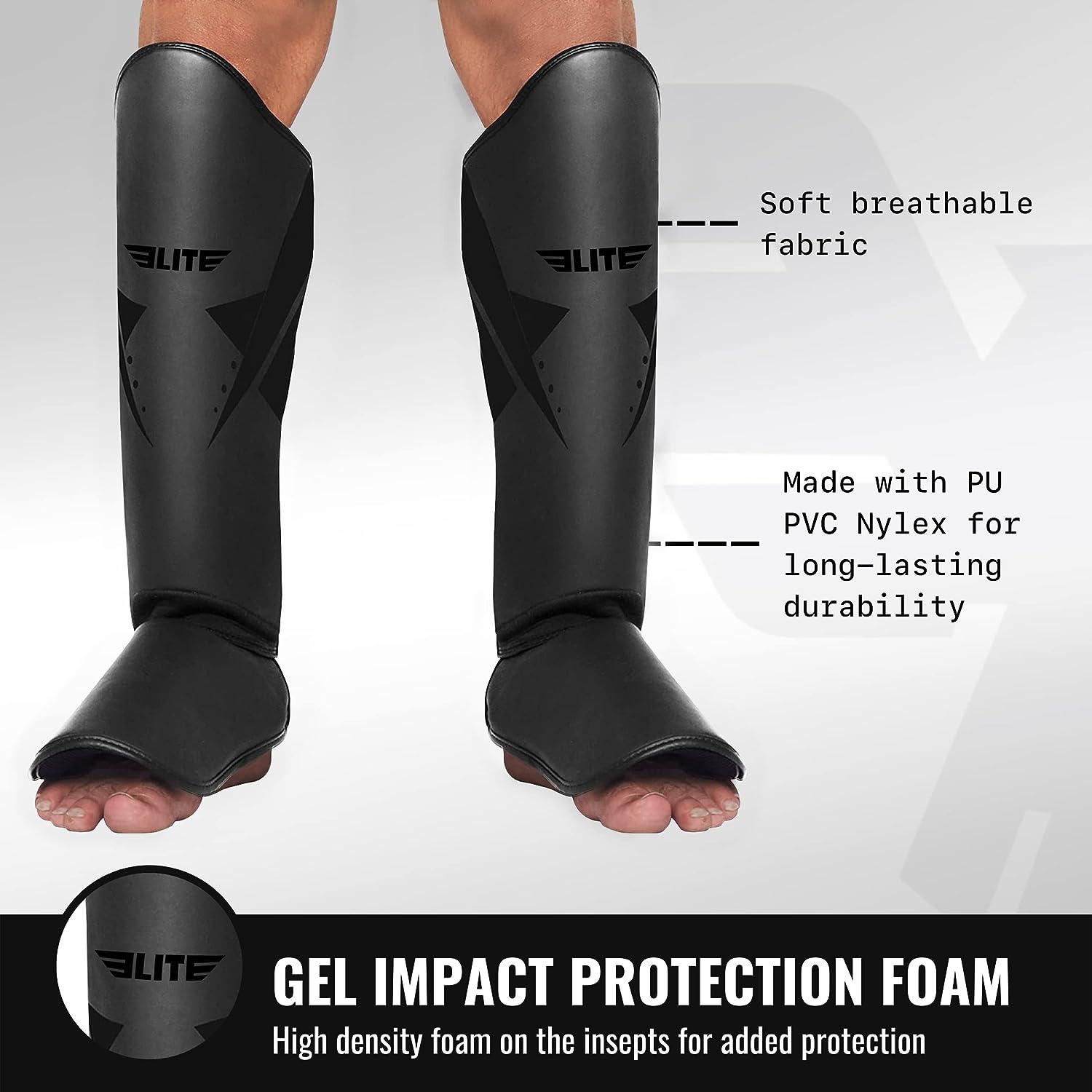 Elite Sports Muay Thai Shin Guards Kickboxing MMA Muay Thai Protective Shin Pad Leg Guards BLACK SM