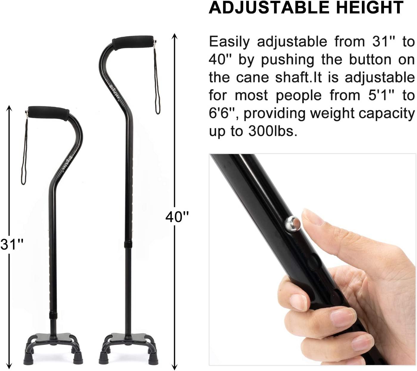 BigAlex Quad Cane Adjustable Walking Cane Flexible Lightweight