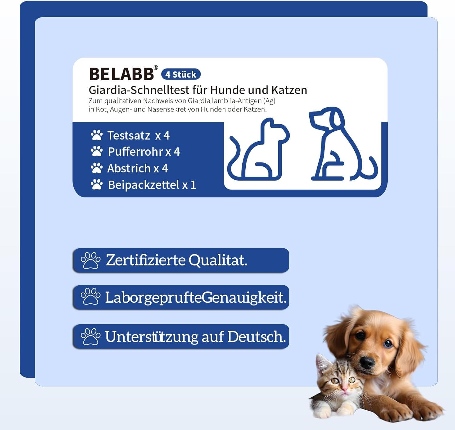 BELABB Giardien Test 6 Stück - Schnelltest Für Hunde & Katzen Einfache Anwendung